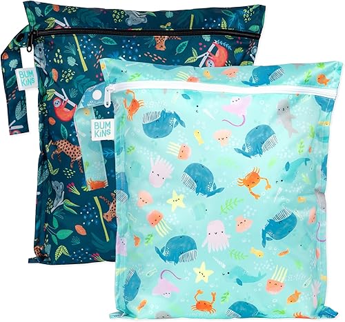 Bumkins - Bolsa húmeda impermeable - Para bebé, viajes, traje de baño, pañales de tela, piezas de bomba, piscina, gimnasio, artículos de tocador,