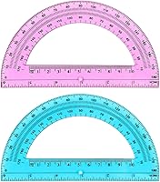 Zonon 2-Pack 6 Inch Translucent Plastic Protractors Pink Blue 180° Angle Measure for Kids Students Geometry Class Homework
