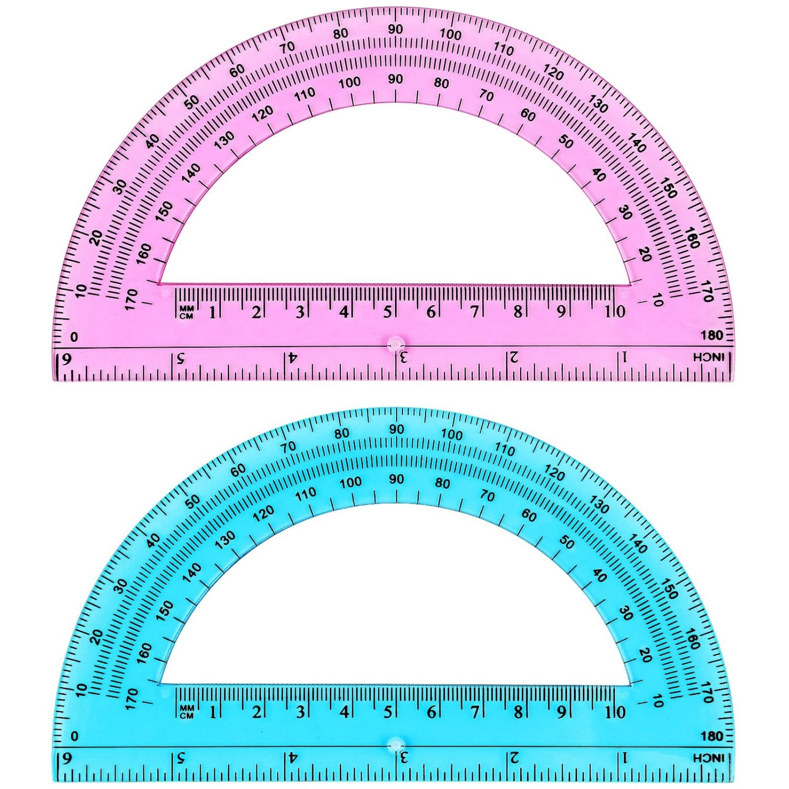 zonon 2 pcs 6 inch plastic protractor math protractors 180 degrees angle measurement translucent for geometry classroom kid student school office suppliespink blue