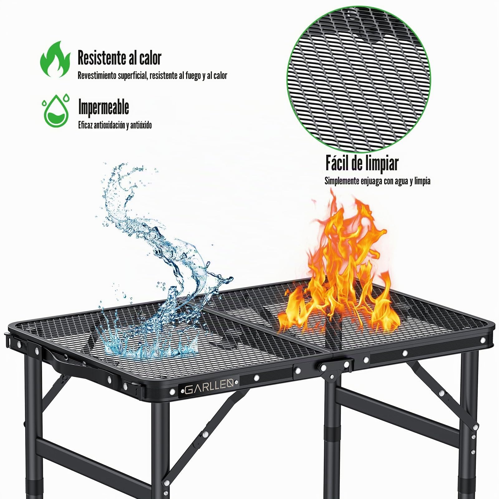 GARLLEN Mesa Plegable para Barbacoa, Mesa de Camping 3 Altura Ajustable Mesa de Picnic de Aluminio Portátil Estable 58 * 40 * 70cm