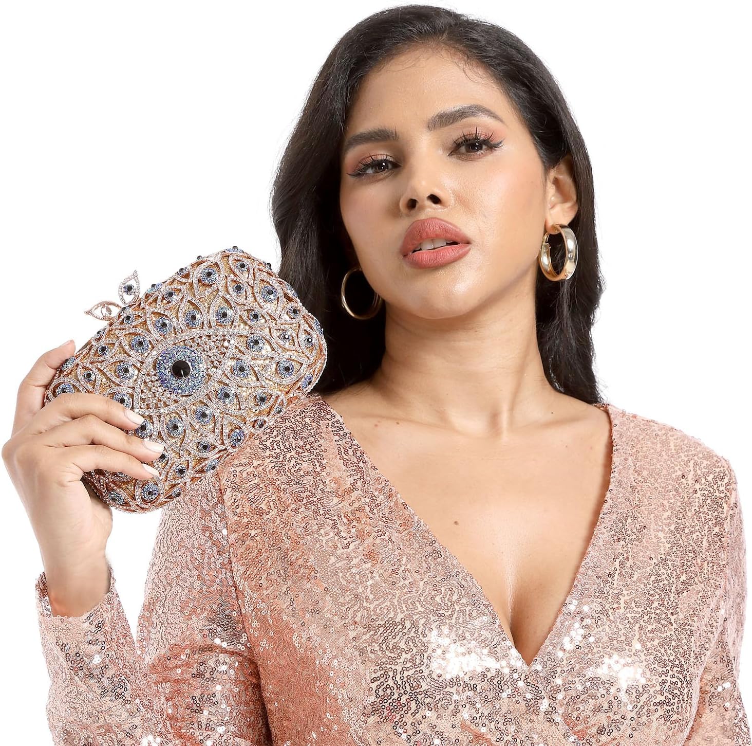 Boutique De FGG Evil Eye Clutch Purse for Women Glitter Evening Bags Crystal Clutch Party Dinner Rhinestone Handbag,Mini