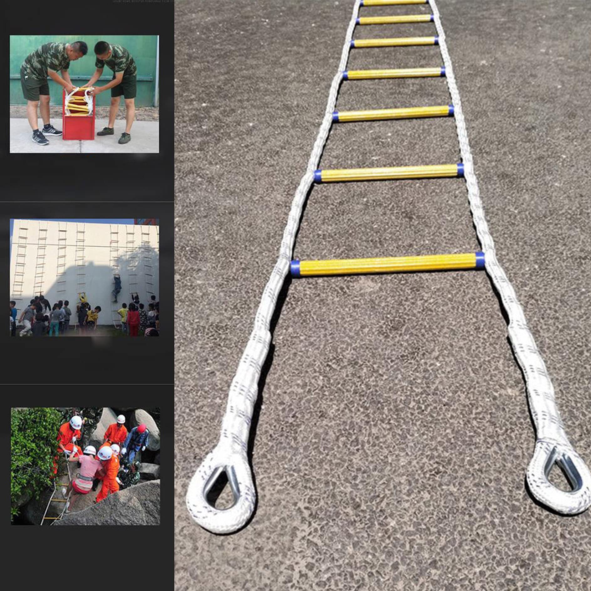 Genérico Escalera de Cuerda de Emergencia contra Incendios, Escalera de Escalada de 10 Metros para Edificios de 2 a 10 Pisos, Escalera de Rescate de Seguridad portátil para Ventanas y Balcones, herra