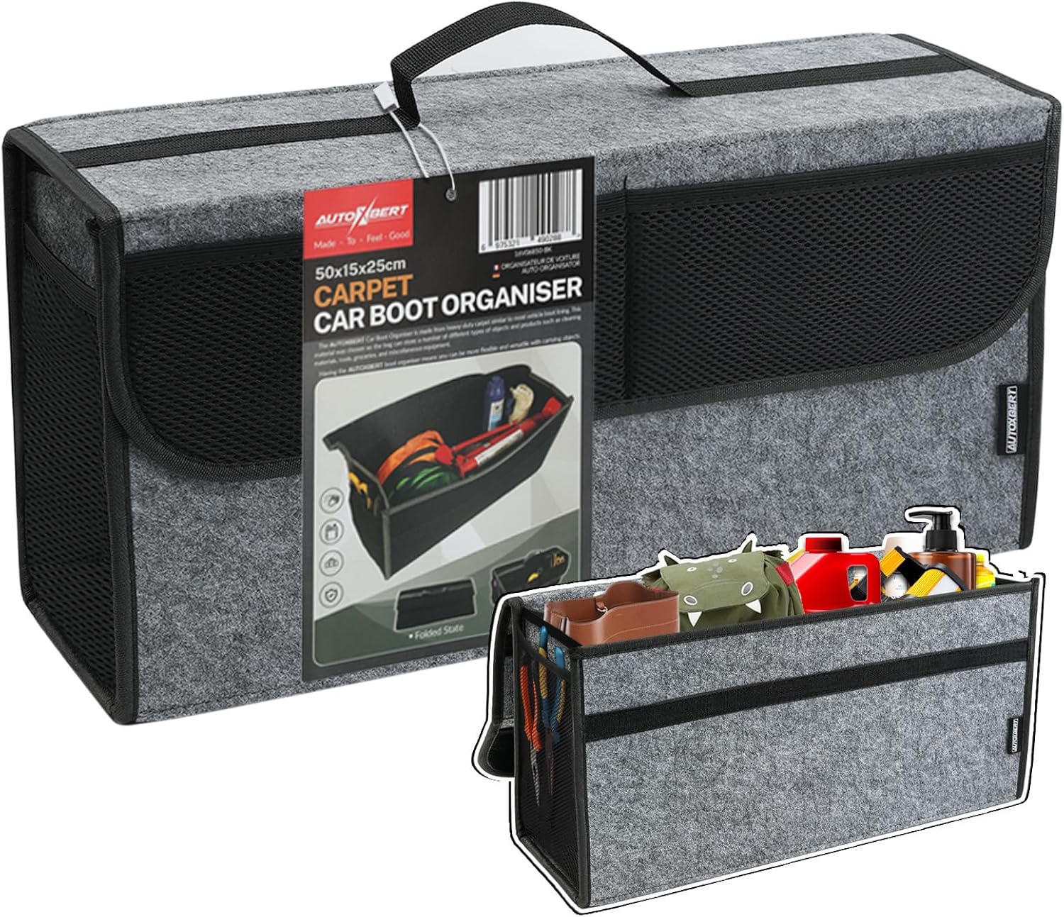 Car Trunk Organizer,Soft Felt Car Bag Organizer 20x6.11x10 inch Folding,for Honda CRV/for Civic/for Accord Ford/for Focus Fusion/for Toyota RAV4/for Jeep SUV/Truck/Sedan(Gray) Gray L