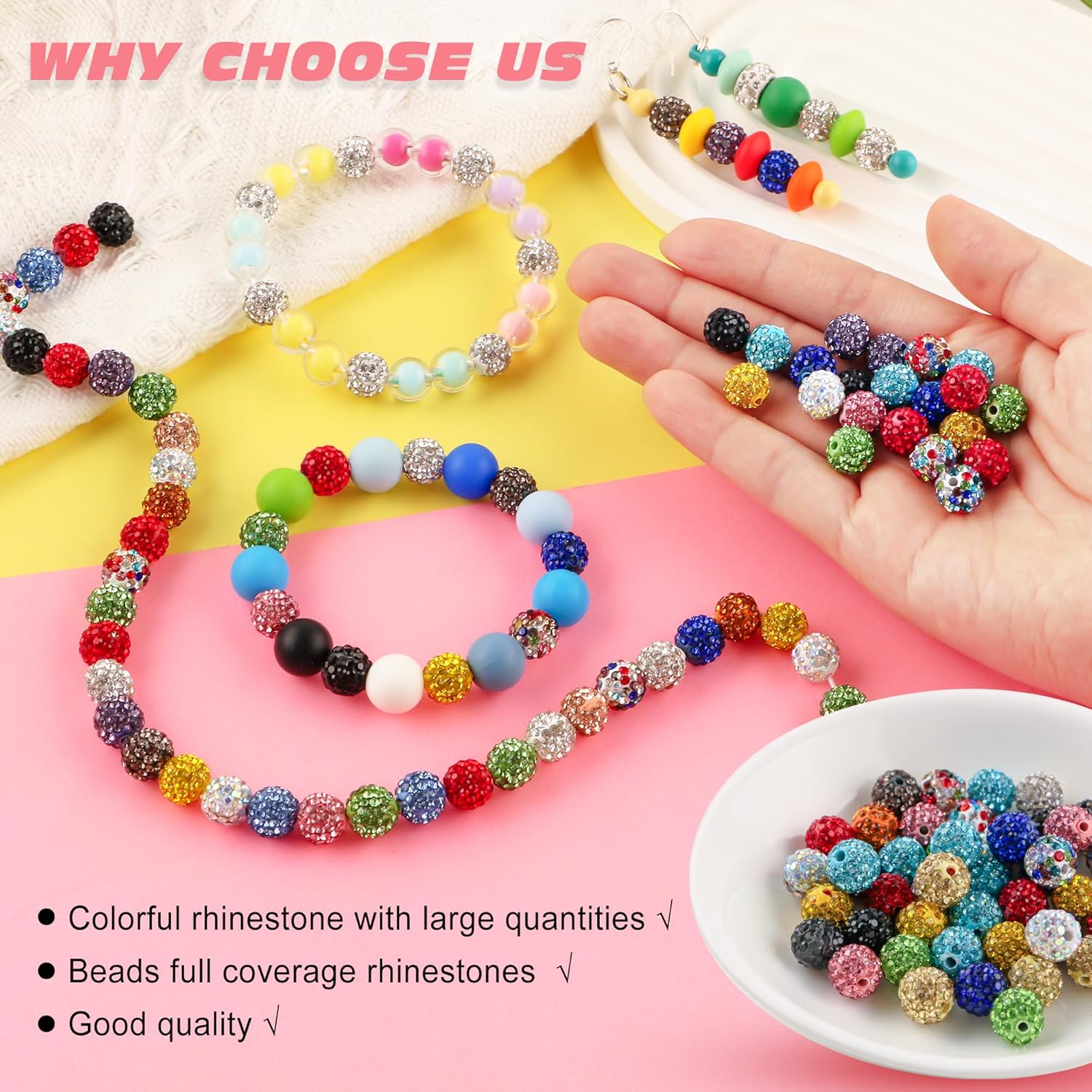 120Pcs Mixed Color 10mm Rhinestone Beads for Jewelry Making, Multicolor Round Sparkly Clay Crystal Disco Ball Beads for Necklace Bracelet and DIY Crafts - Image 5