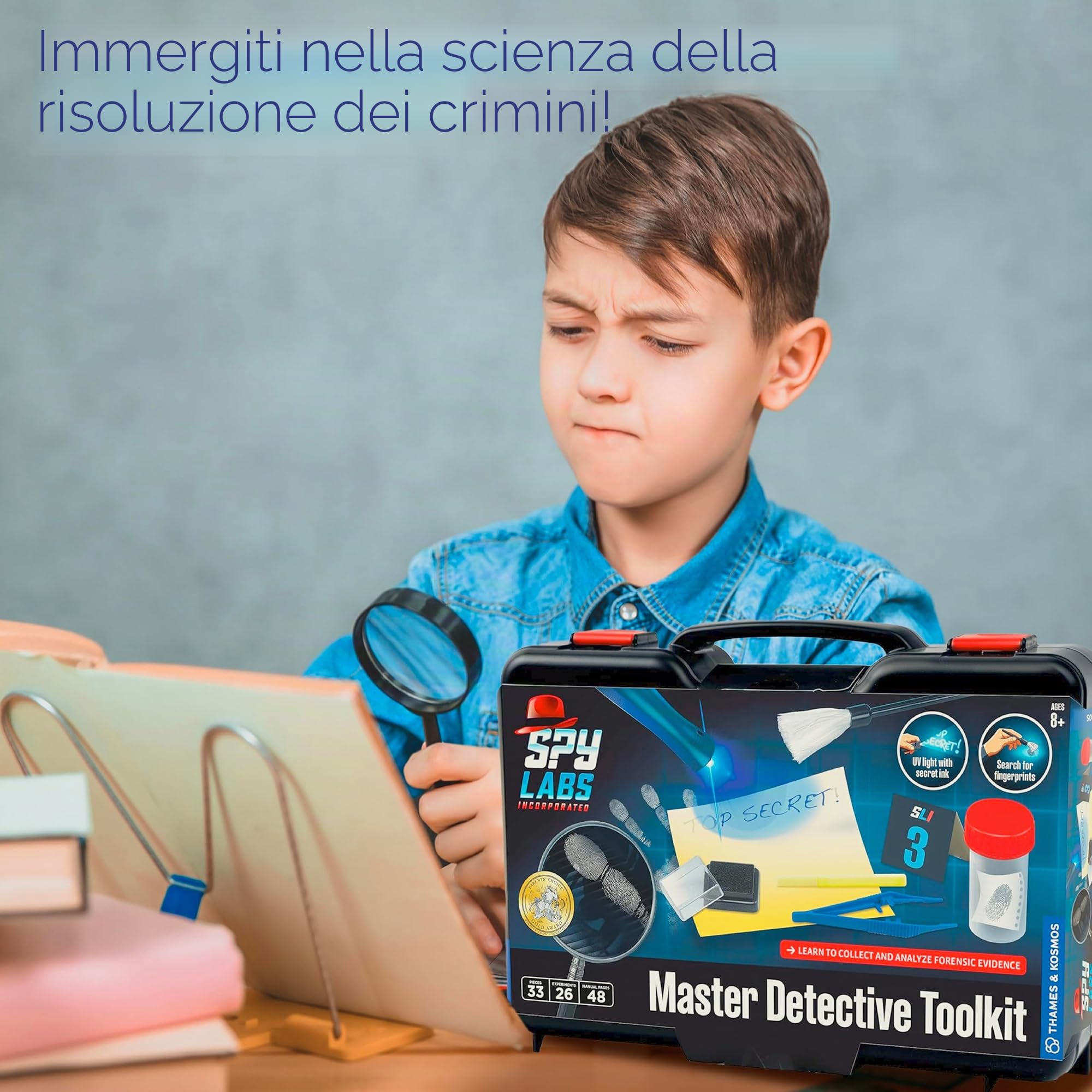 Spy Labs Master Detective Toolkit V2 | Kit di scienze forensi | Raccogli e documenta prove, gioca | Impronte digitali, impronte, tracce di pneumatici | Libro di fiabe per esperimenti di 32 pagine, età