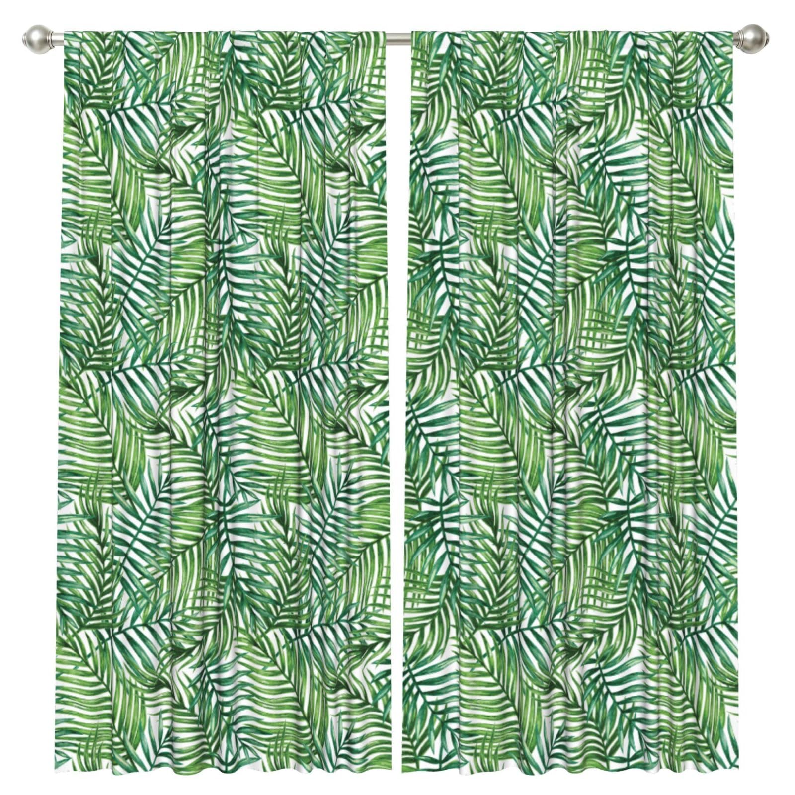 InOmak Tropical Palm Tree Leaves Printed, 2 Panels Window Curtains 52 x 84 Inch Blackout Curtains for Living Room Bedroom