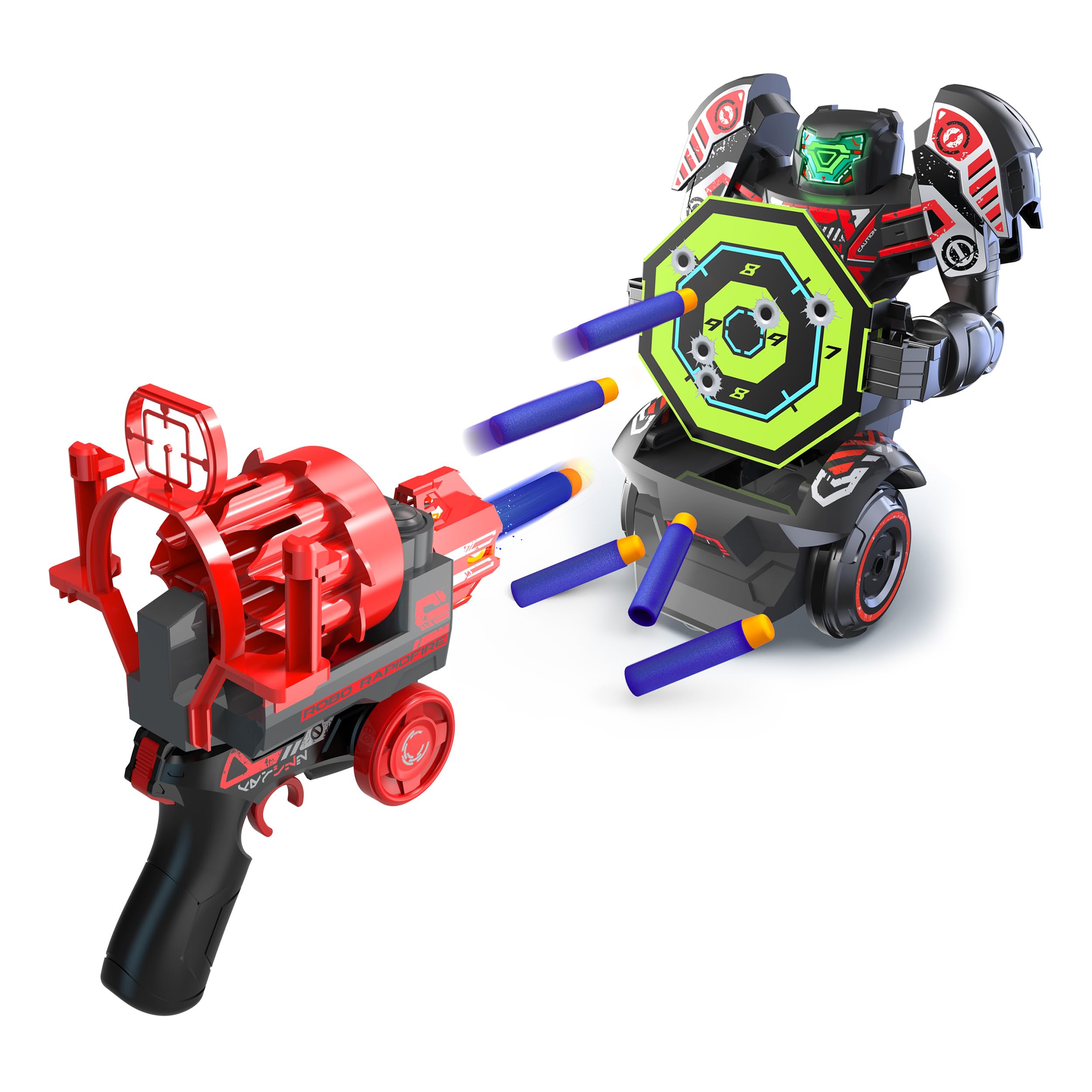 YCOO Robo Rapidfire, Robot con Luces led en la Cara y Efectos de Sonido, 2 Formas de Juego, dirigida y autónoma, dispara Dardos Desde el Mando, Funciona con Pilas, Bizak (62008528)