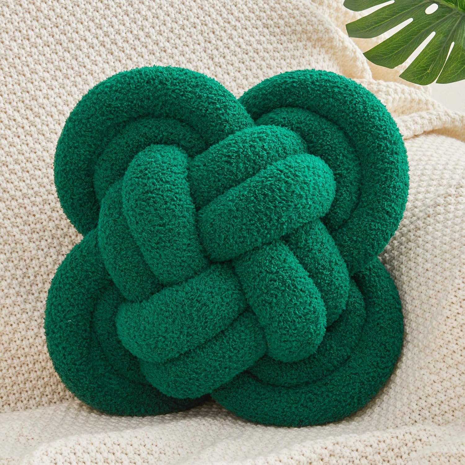 Xiashrk Knot Pillow, 12" Soft Decorative Throw Pillows for Couch Bed, Gray Pink Knotted Plush Throw Pillow Handmade Square Cushion Home Decor Pillows (Dark Brown, 12 Inches X12 Inches)