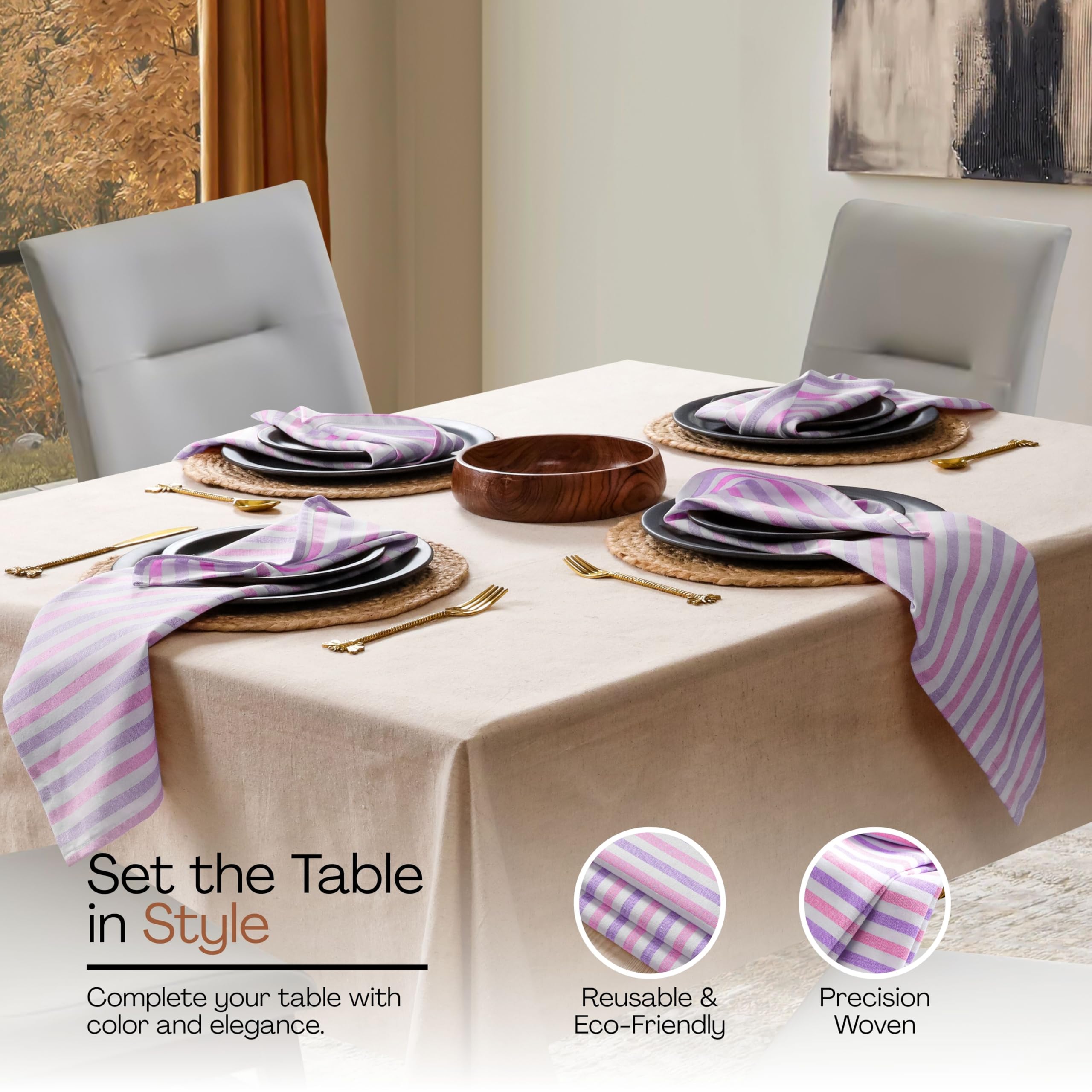 Fiesta Stripe - Juego de 12 servilletas de tela de algodón 100 %, grandes, 45 x 45 cm, coloridas, lavables, reutilizables y duraderas, para comedor, eventos, fiestas y uso diario en