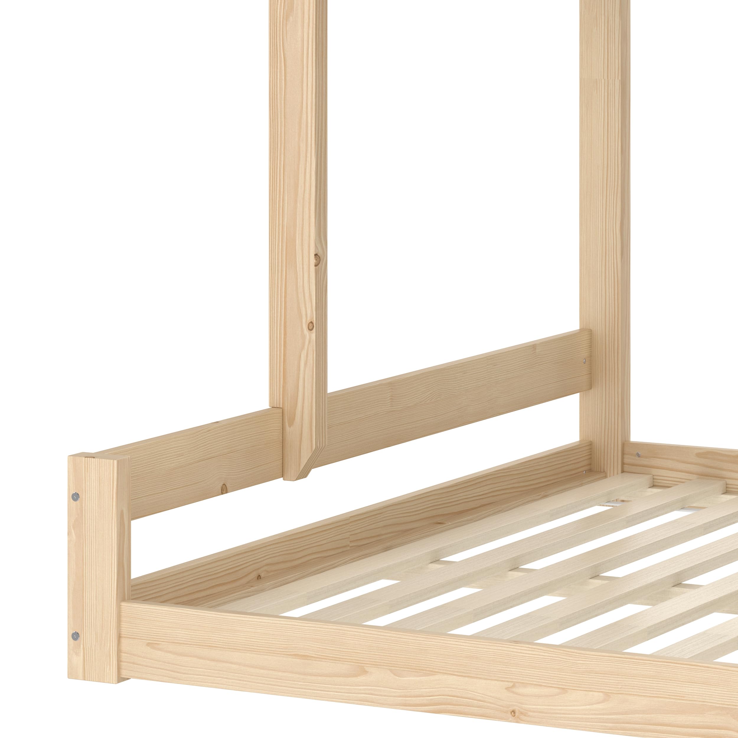 Moimhear Letto a castello, letto per bambini, scaletta per finestre, listello naturale e bianco, legno di pino+MDF + Plywood (90 x 200 cm+140 x 200 cm)
