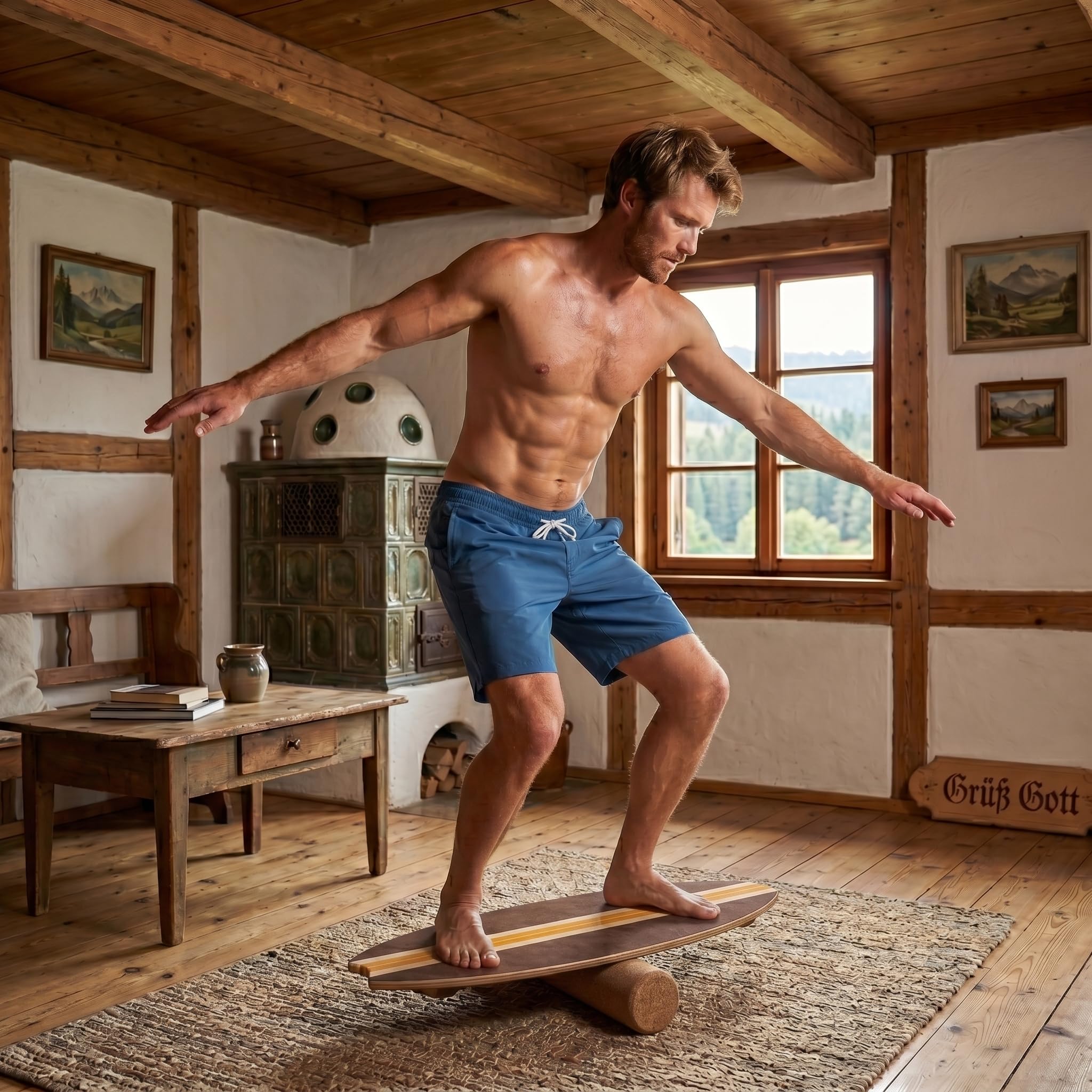 DRIFT SAVAGE 3-in-1 Balance Board Set 78cm, Premium 10-schichtiges Ahornholz für Surftraining, Fitness & Reha. inkl. Rolle & Halbkugel, max. 155kg. Schwalbenschwanz-Form.