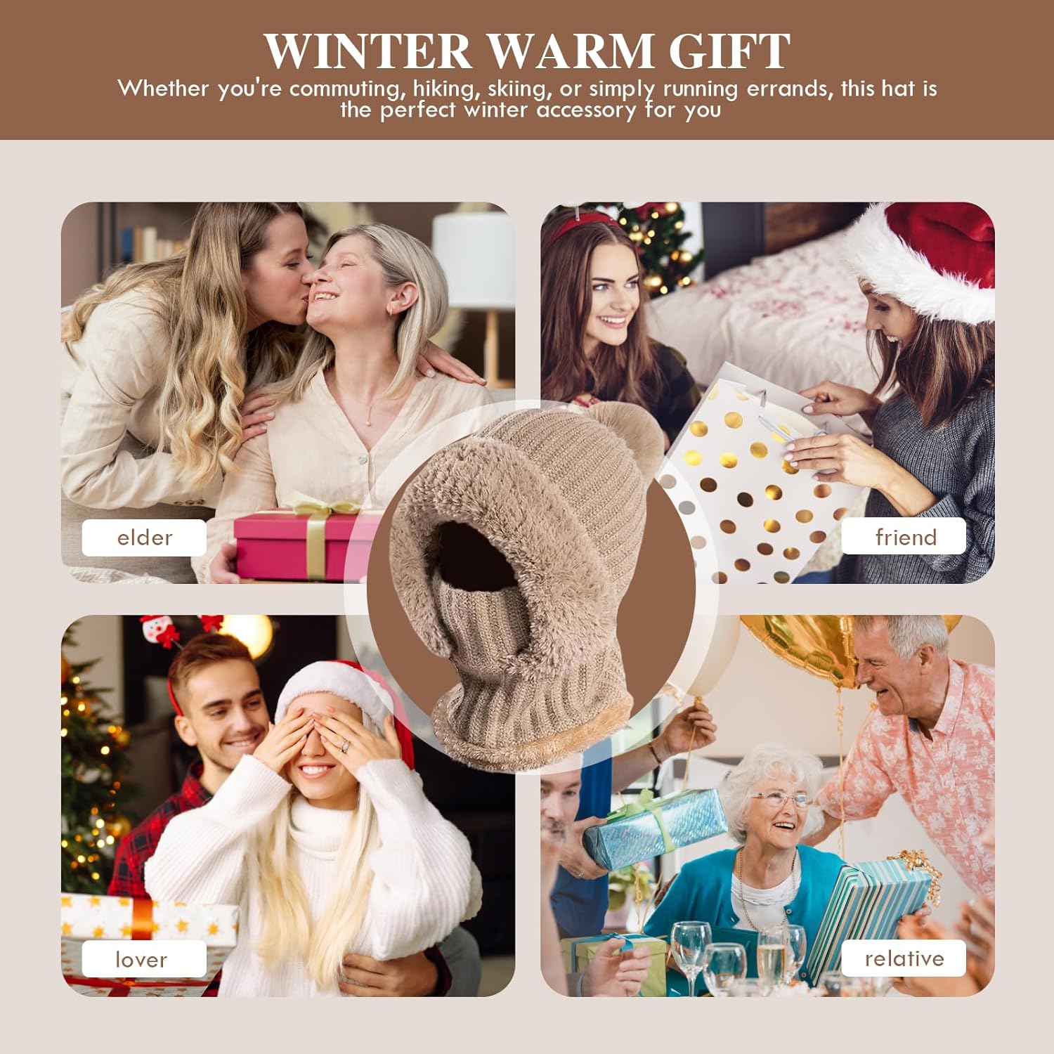 3 In 1 Hat With Scarf and Mask, Winter Hats for Women,Womens Knit Hat Fleece Lined Winter Scarf Mask Set Snow Caps - Image 7