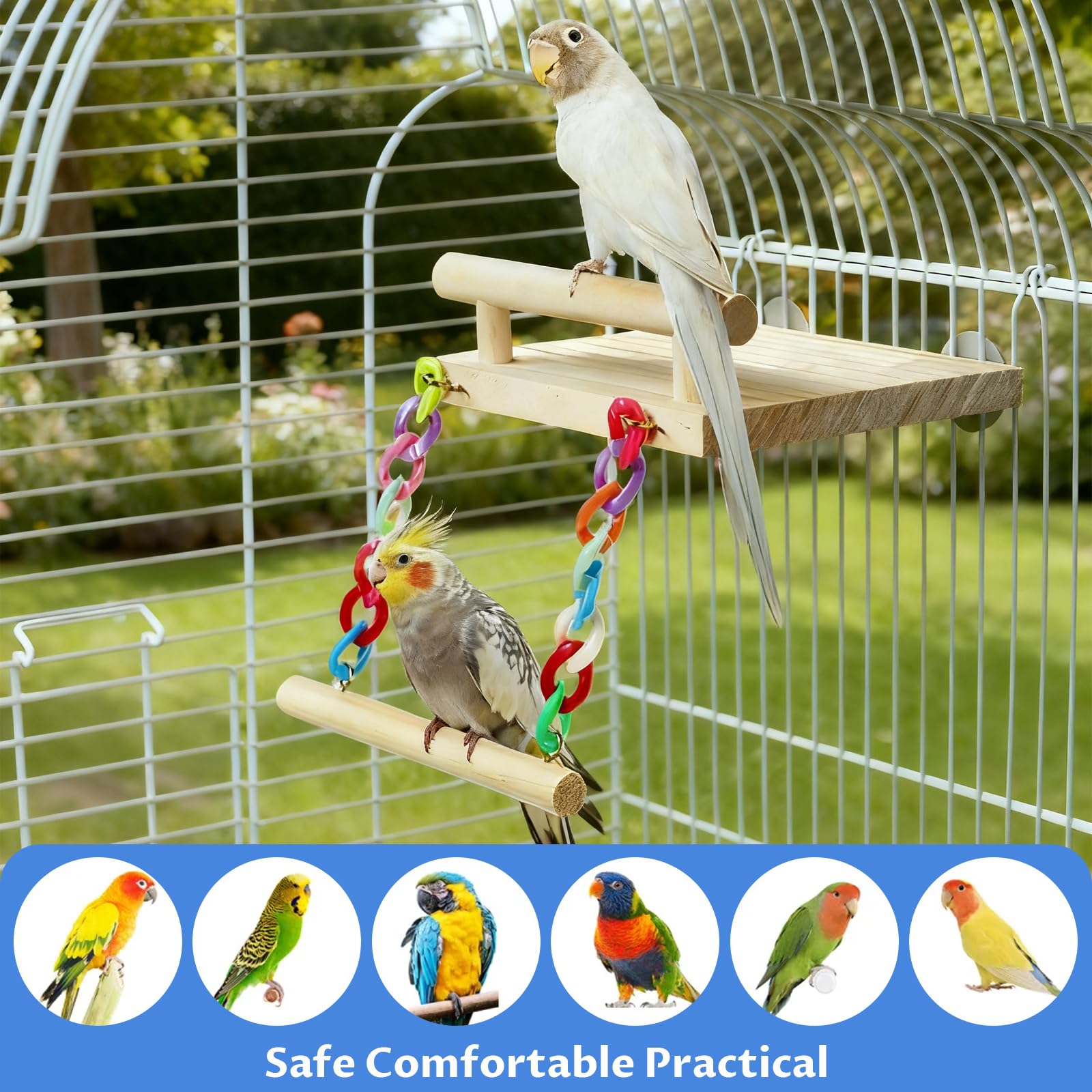 Ouets pour Oiseaux, Perchoirs à Oiseaux en Bois avec Couleur Balançoire, Jouet Perroquet, Jouets à Mâcher en Bois pour Pinsons pour perruches, Calopsittes, Cacatoès