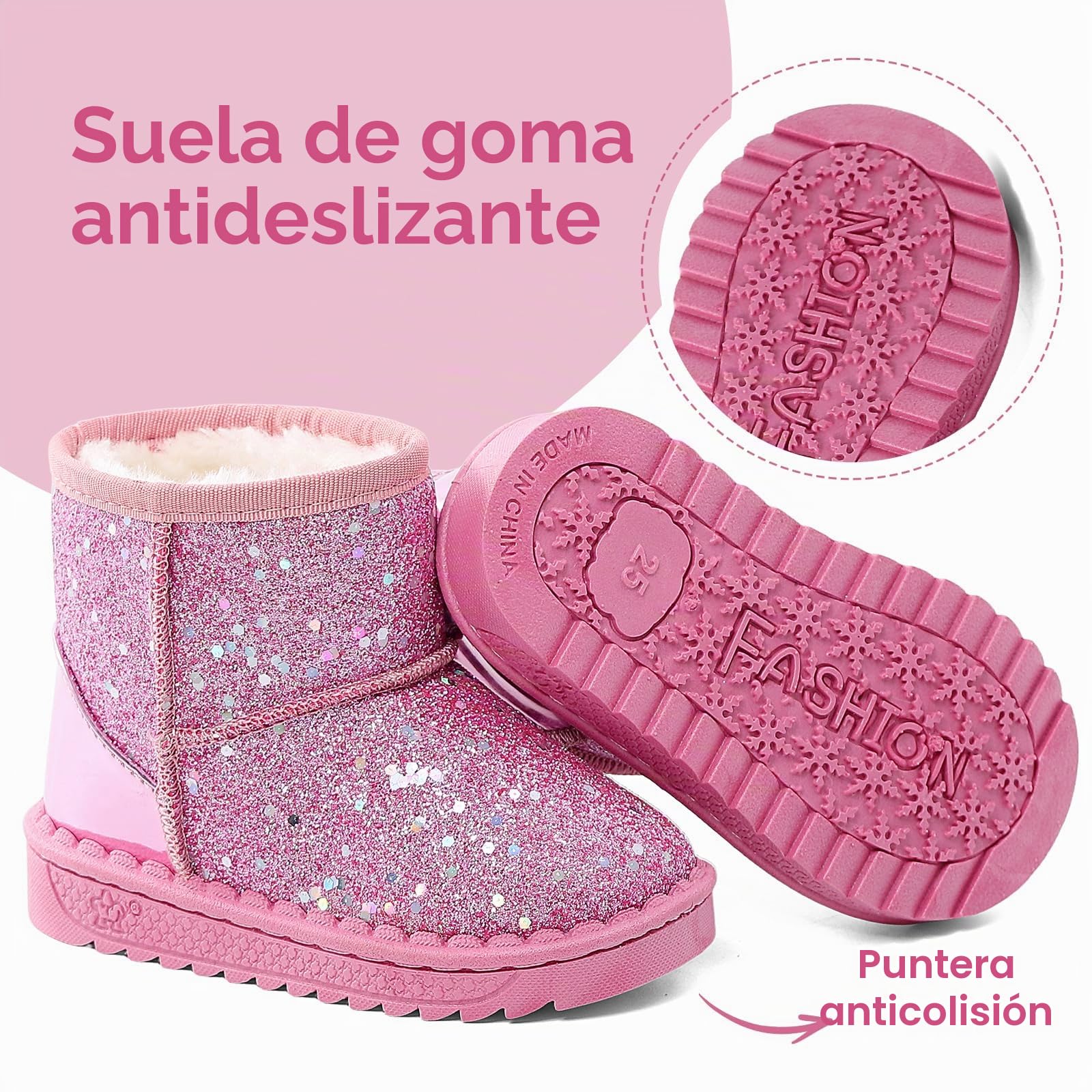 MK MATT KEELY Botas de Nieve Niña Botines Princesa Invierno Bebé Botas Brillante Exterior con Suela de Antideslizante
