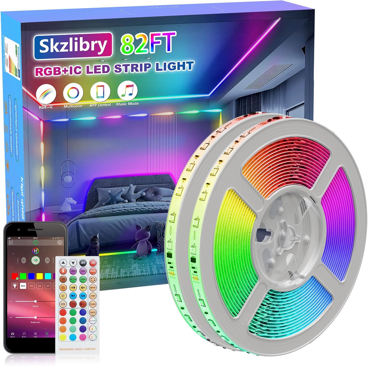 RGB+IC LED Strip Lights for Bedroom 132ft Supports Color Changing image 5
