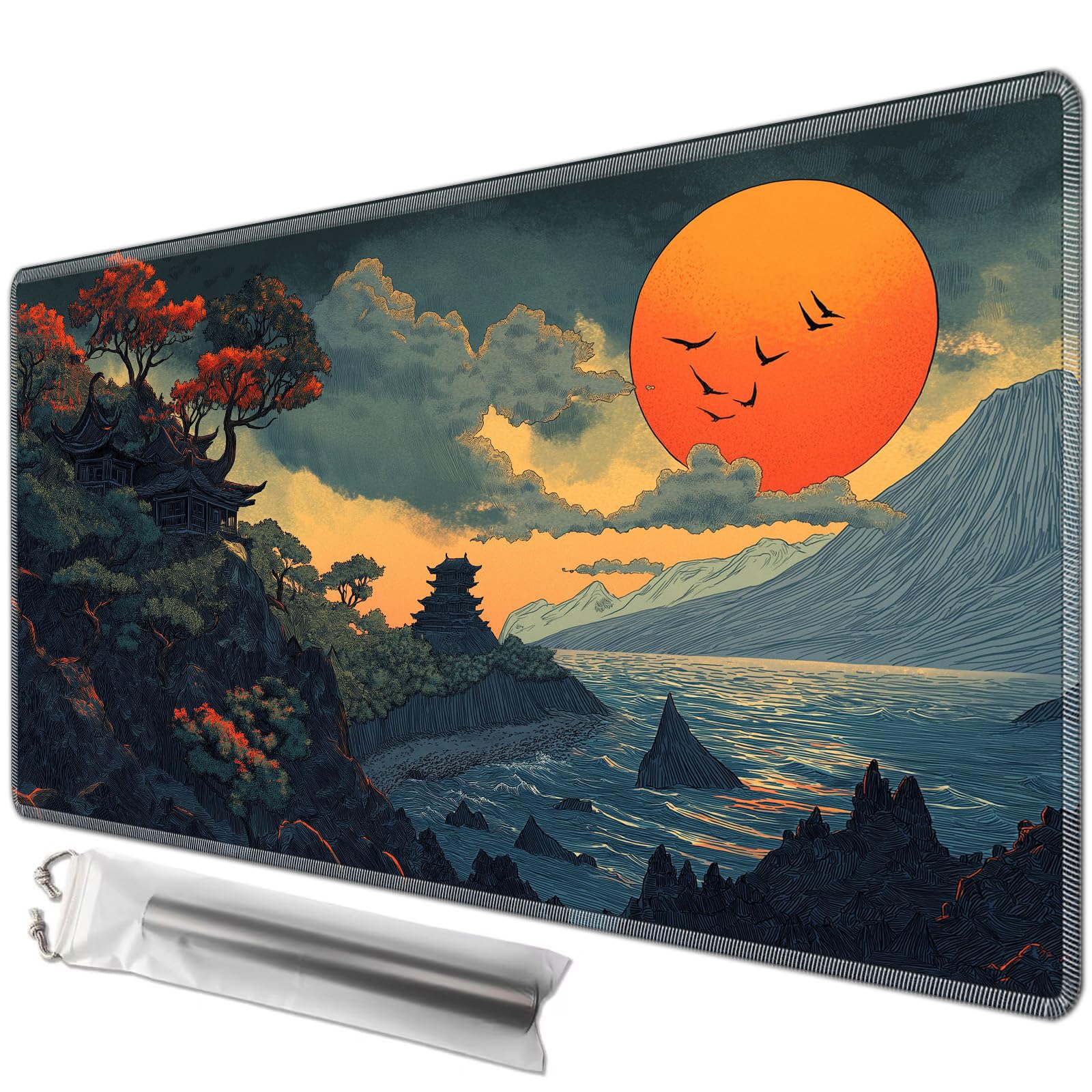 JANENFNA TCG Card Playmat 27.5" x 15.7" with Storage Bags for MTG Game Play Mats, Premium Stitched Non-Slip Rubber Tabletop Magic Play Mats Desk Duel Card Breaking Mats, Mountain Sun Landscape โ image 1