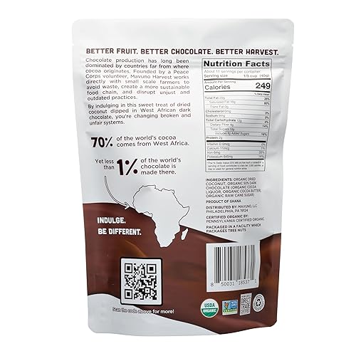 Miniatura 2 de Mavuno Harvest Coco cubierto de chocolate orgánico  Coco seco orgánico sumergido en chocolate negro  Sin OMG, sin conservantes, comercio justo y