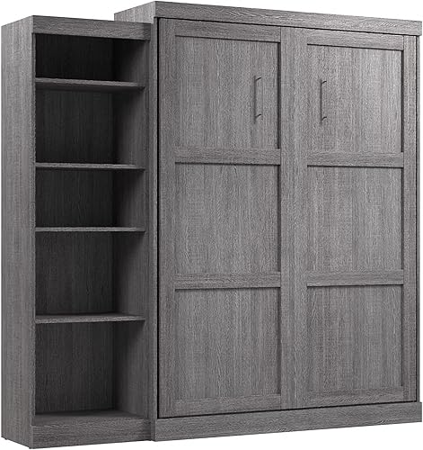 Vista 22 de Bestar Pur - Cama Murphy de tamaño matrimonial con estantería, 84 pulgadas que ahorra espacio para habitación multiusos, color marrón rústico Marrón