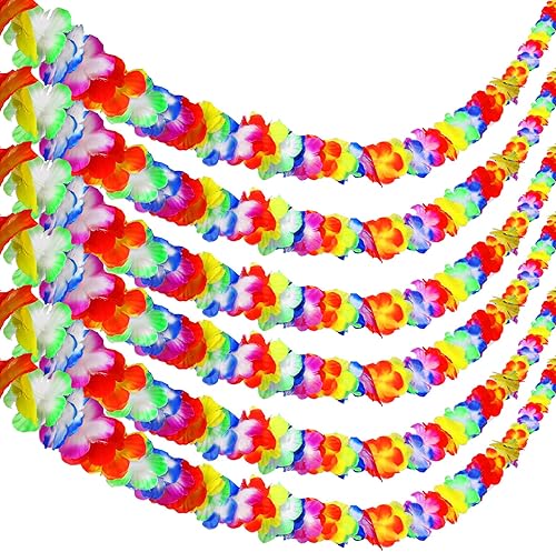 6 guirnaldas hawaianas de flores tropicales de Luau para decoración de fiesta de hibisco multicolor para baile de hula de verano, playa, suministros