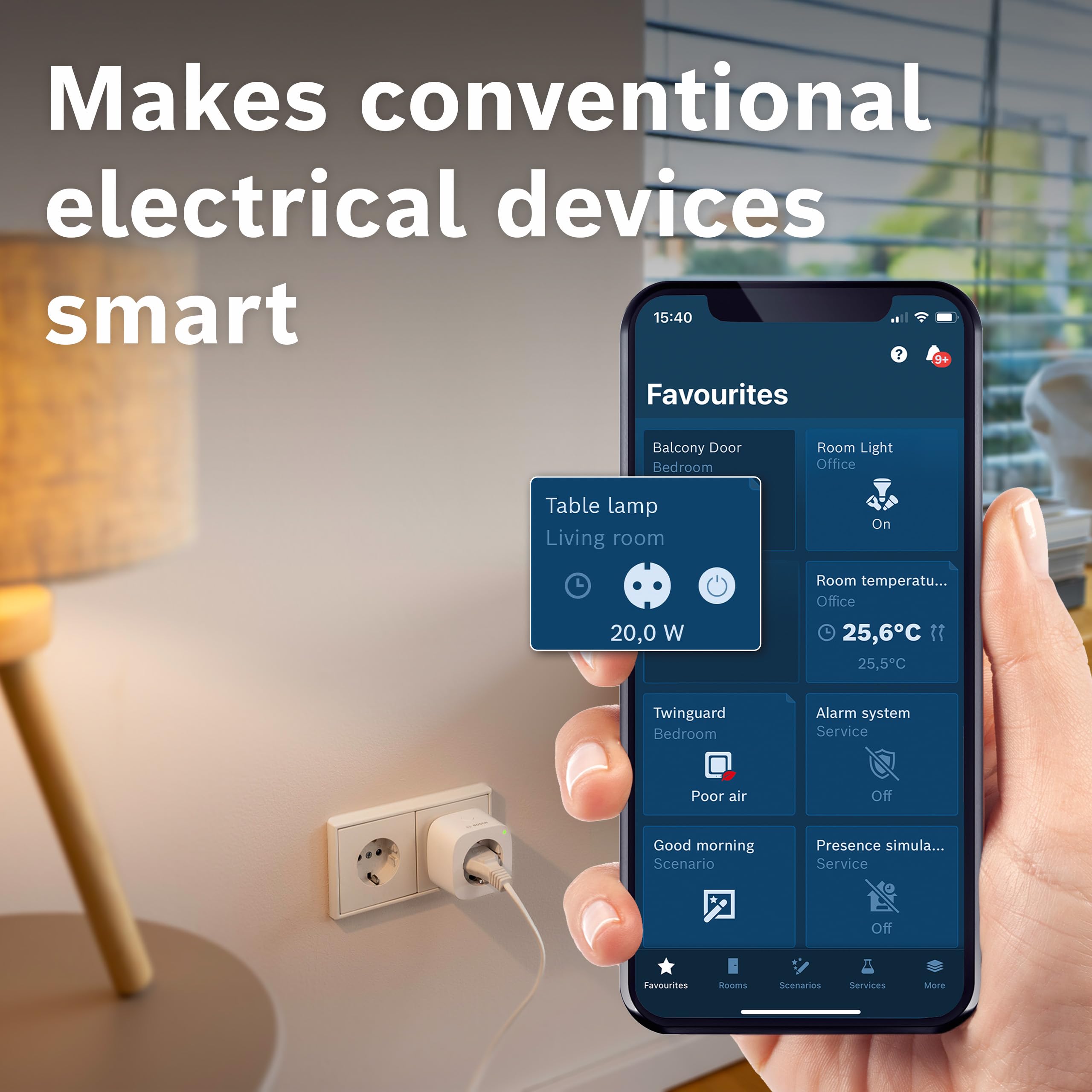 Bosch Smart Home presa intelligente compatta [+M], presa Wifi smart, app controllabile con funzione di risparmio energetico, uso flessibile in sistemi Bosch Smart Home o Matter di altri produttori