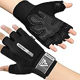 RDX Gants de Fitness Respirant Anti-dérapant, Gant Masculation Sport Soutien au Poignet Protection Paume Forte Adhérence Workout Entrainement Fitness Gymnastique Powerlifter Gym Gloves Halterophilie Noir M