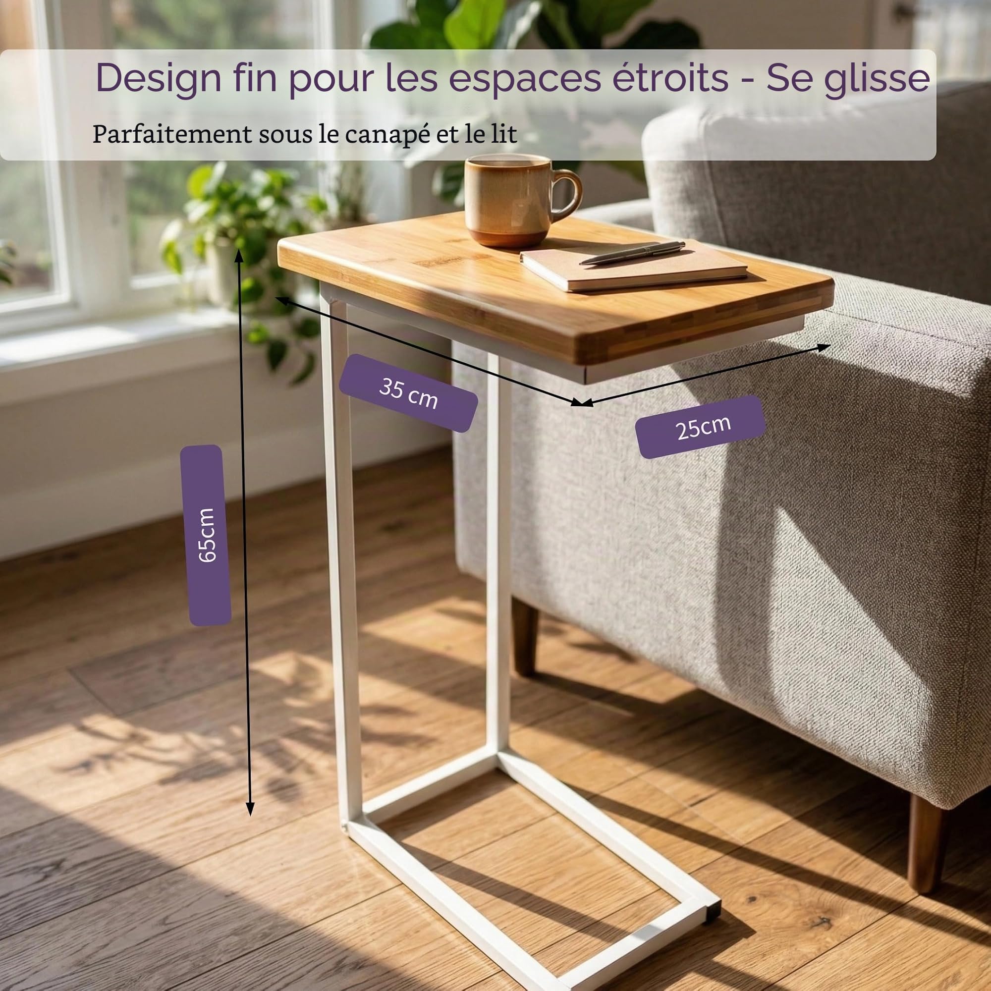bonVIVO Table d'appoint Donna Moderne - Acier Inoxydable et Bois Naturel avec Châssis en Acier Inoxydable Blanc