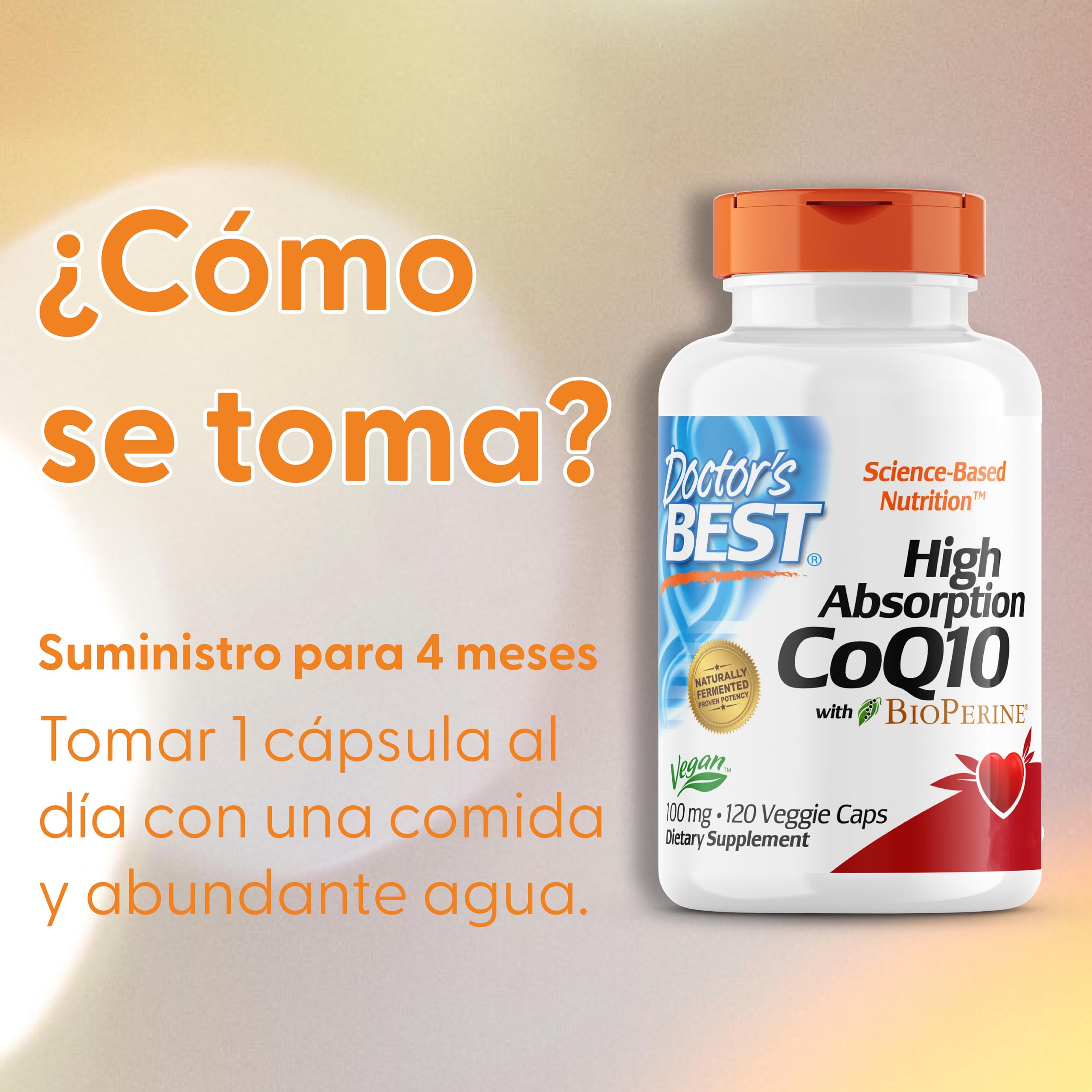 Doctor's Best, High Absorption CoQ10 (CoQ10 de Alta Absorción con Bioperina), 100mg, 120 Cápsulas vegetales, Coenzima Q10, Probada en Laboratorio, Sin Gluten, no GMO