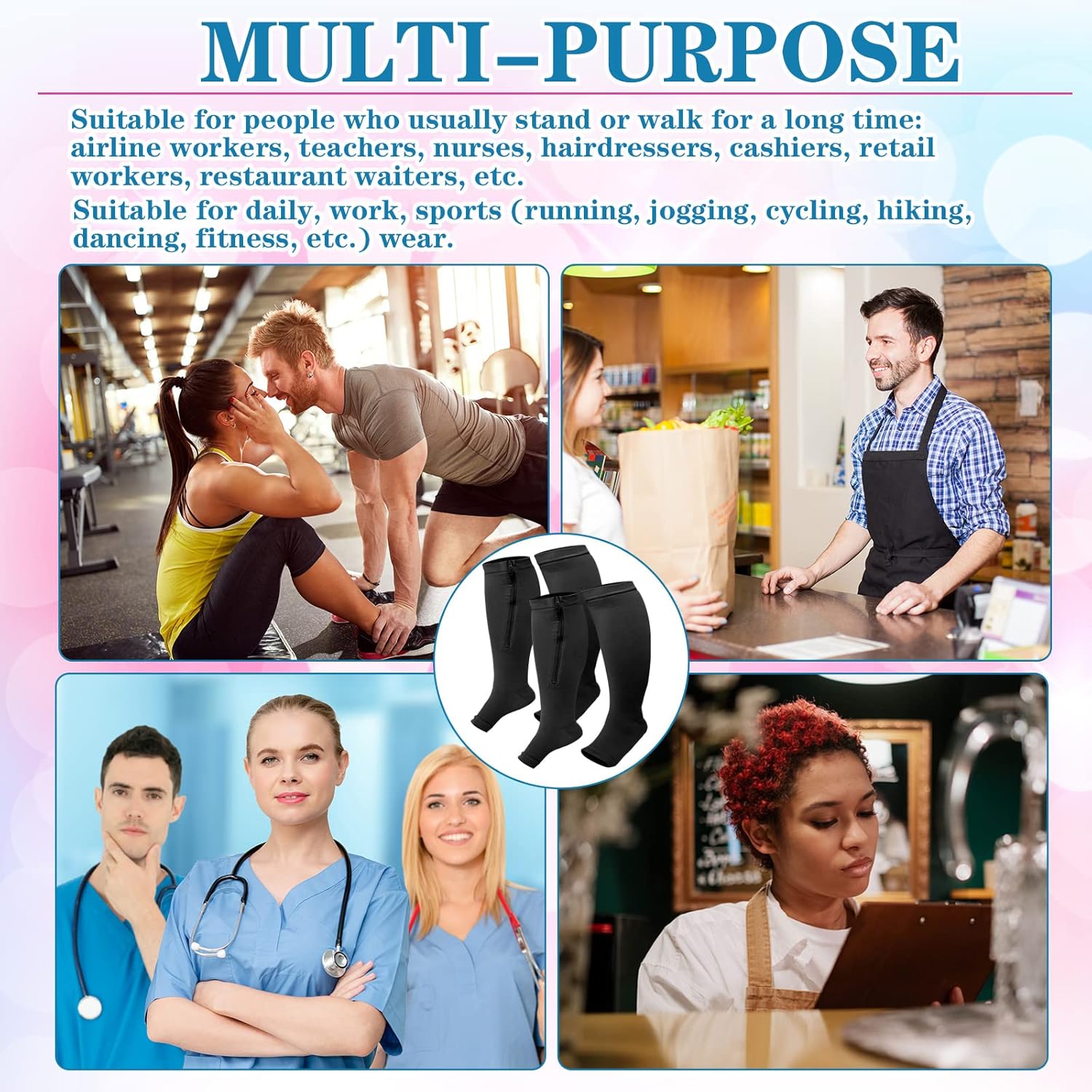 Hillban 2 Pair Plus Size Calf Zipper Compression Socks 15 to 20 Mmhg Open Toe Compression Stockings for Overweight Women Men - Image 6