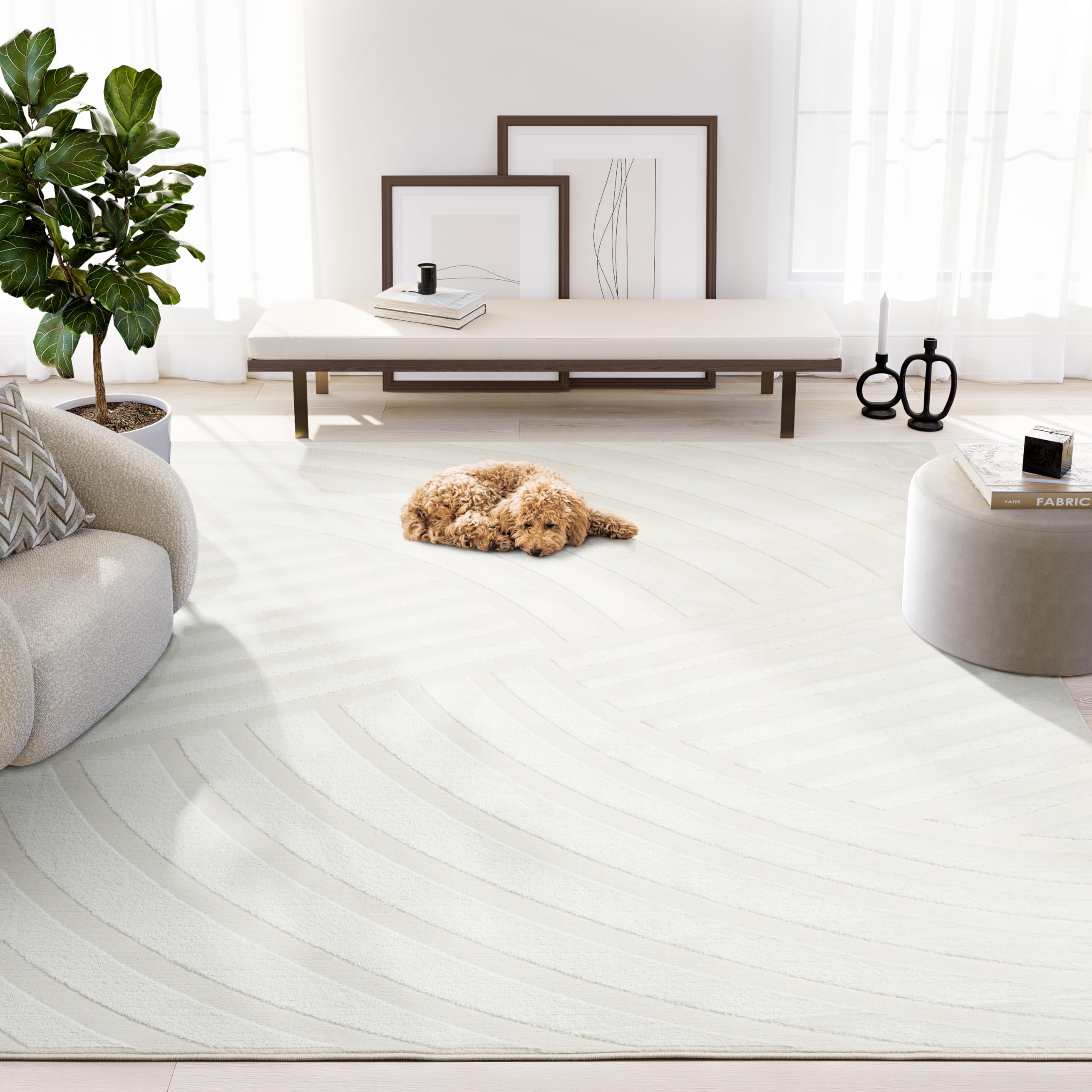 Abani Zen 8' x 10' Cream Rug – Neutral Modern Linear Pattern, Large Soft Area Rug for Living Room & Bedroom, Durable & Easy to Clean