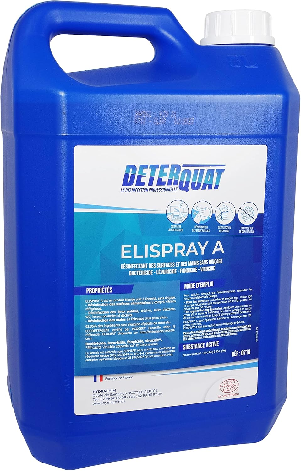Elispray - Desinfectante Virucida, sin aclarado y listo para usar, botella de 5 l