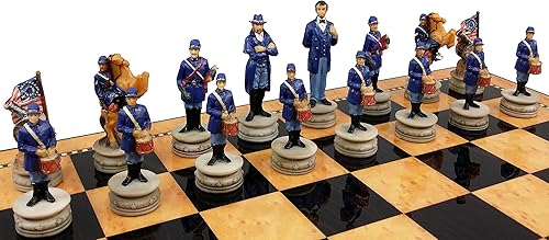 Miniatura 5 de Juego de ajedrez de generales de la guerra civil estadounidense con 17 pulgadas de alto nogal oscuro y tablero de almacenamiento brillante de color