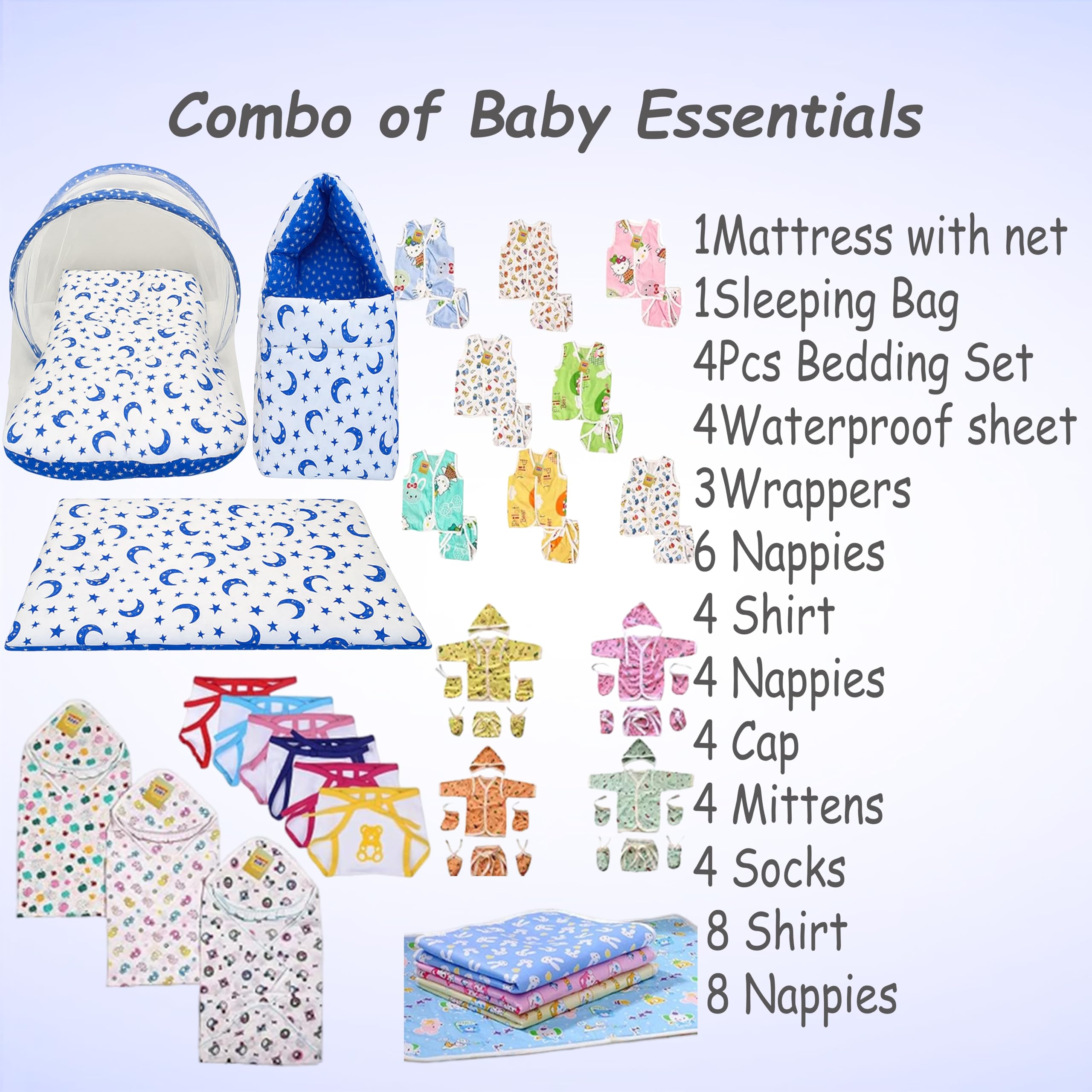 Infantbond 56 in 1 Baby Products All New Born Combo | Gift Set | Baby Essentials | Hospital Kit | Baby Clothes | Maternity Essentials | Infant Essentials | Baby Shower | Complete Daily Items Combo(0-6 Months) (Blue Moon) - Image 2 thumbnail