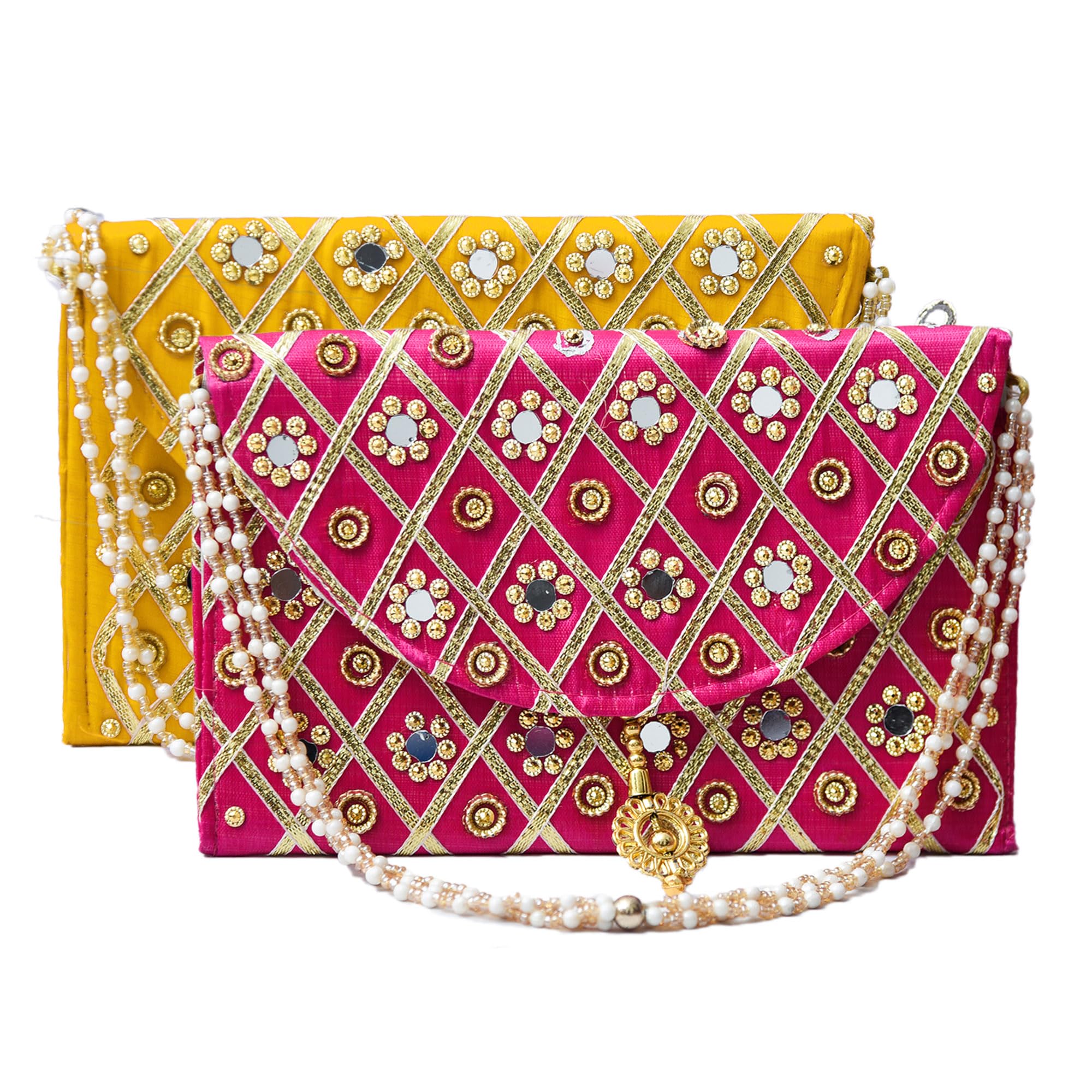 kuber industries Clutch Purse | Hand Purse | Ladies Hand Purse with Handle | Traditional Shagun Purse | Baby Shower Purse | Gifting Clutch Purse | Mirror Check Purse | Pack of 2 | Multicolor-picture-47