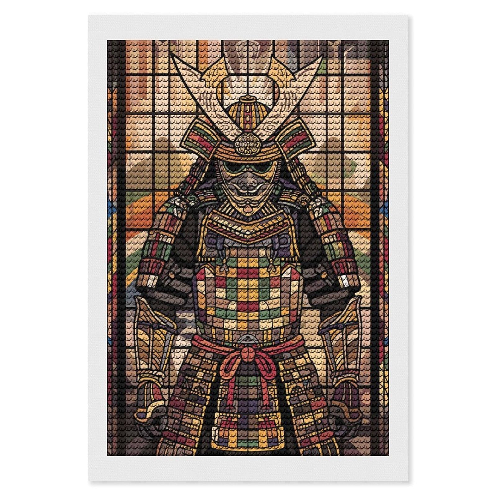 Junmoney Samurai Warrior Stained Glass Art Diamond Art Kit 8"x12", Modern Decor, for Adults, Printed Canvas, Holiday Gift Idea, Fun Craft Experience