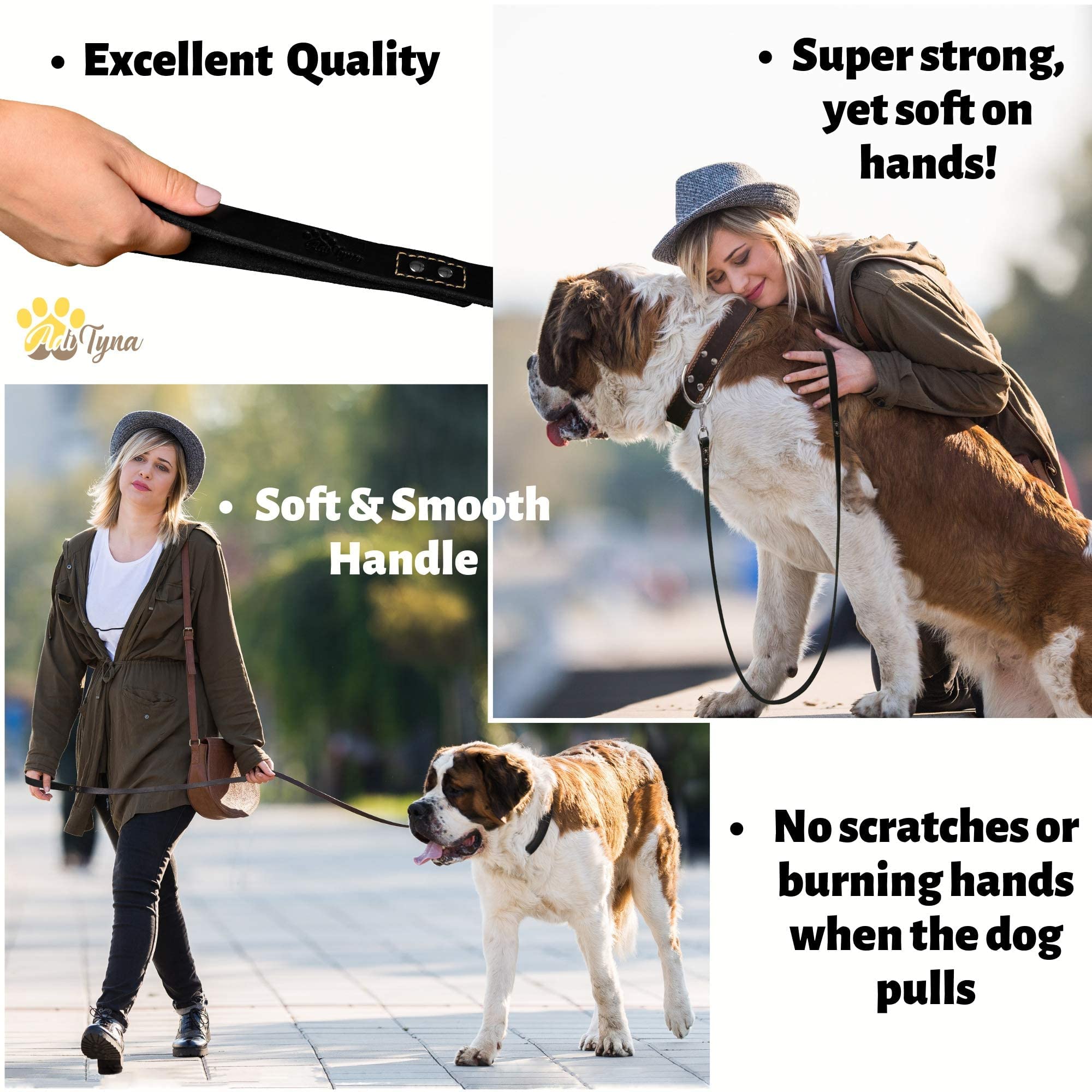 ADITYNA - Correa de cuero resistente para perro de 6 pies - Correa de cuero fuerte y suave para perros extragrandes, grandes y medianos - Correa de entrenamiento para perros (XL - 6 pies x 1 pulgada