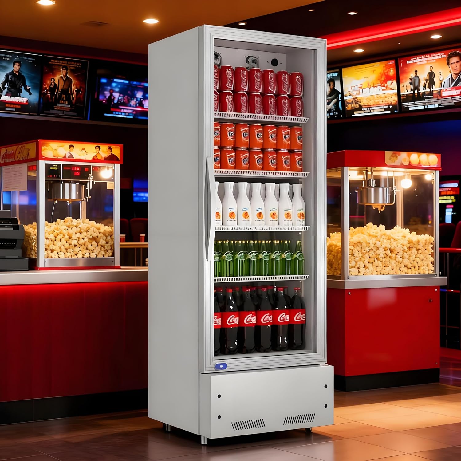 Commercial Display Refrigerator, Upright Swing Glass Door Merchandiser Fridge with LED Lightning, Reach-in Beverage Cooler for Shop Restaurant, ETL Approved(10.9 Cu.ft Refrigerated Storage Silver)