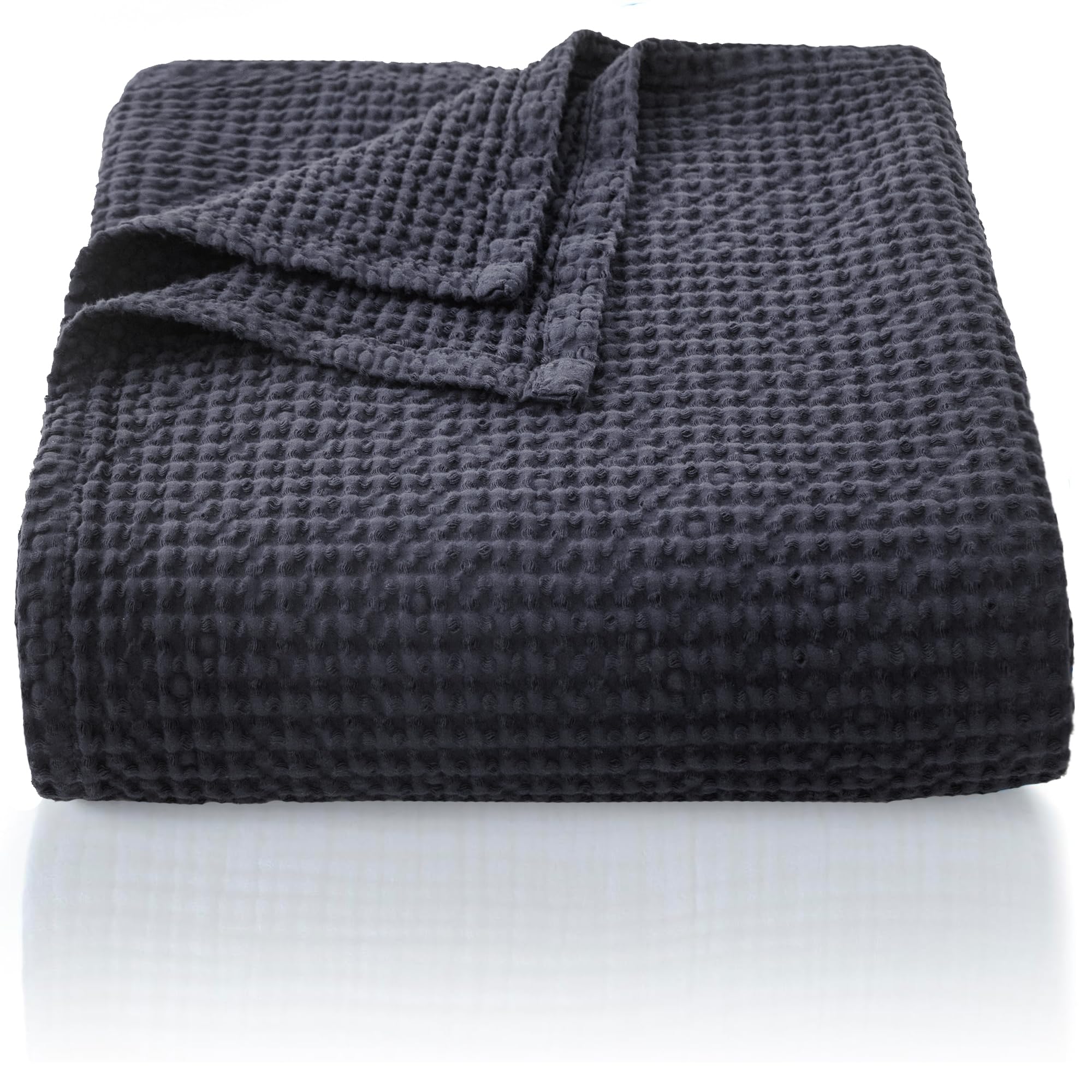 CHUFFED 100% Baumwolle Decke 270x 230 cm, Weiche und Atmungsaktive Tagesdecke, Waffelmuster Leichte Decke als Sofadecke Couchdecke, Weich Kuschelige Wohndecke Wohnzimmer, Sofa Couch Anthrazit