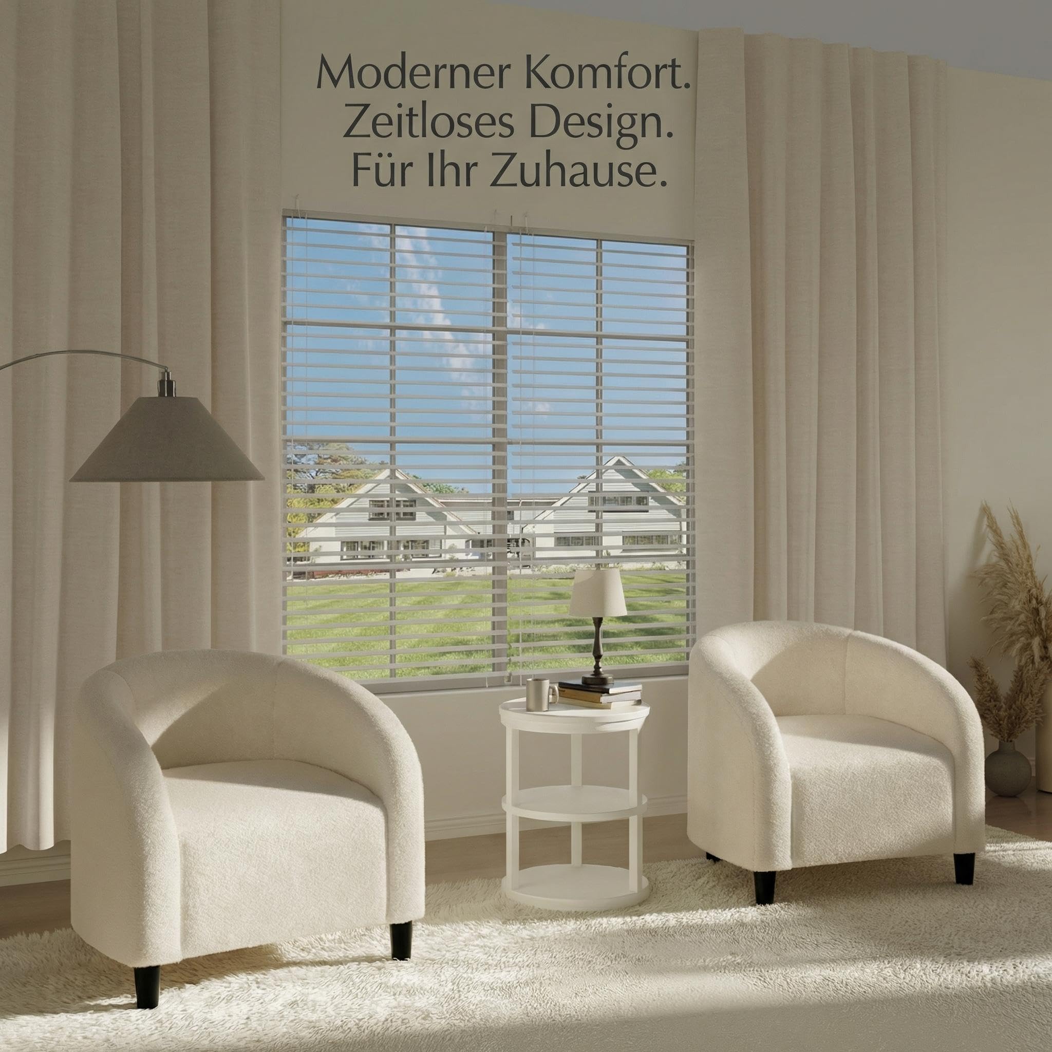 Garvee Sessel Weiß, Moderner Loungesessel Im Teddy-Look, Bouclé 28 x 26 x 29 Zoll Einzelsessel mit Armlehnen, Bequemer Lesesessel für Wohnzimmer & Schlafzimmer
