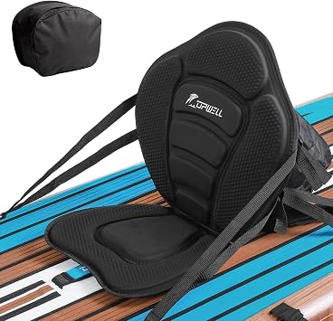 UPWELL Universal Kayak Seat with Storage Bag & 4 Adjustable Strap, Paddle Board Seat with Memory Foam Padded and Backrest for Kayak, Canoe, Sup