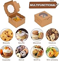 Vista 4 de TOMNK 100 cajas pequeñas de galletas de 4 x 4 x 2.5 pulgadas, mini cajas de postre con ventana para cupcakes, macarrones, chocolate, fresas