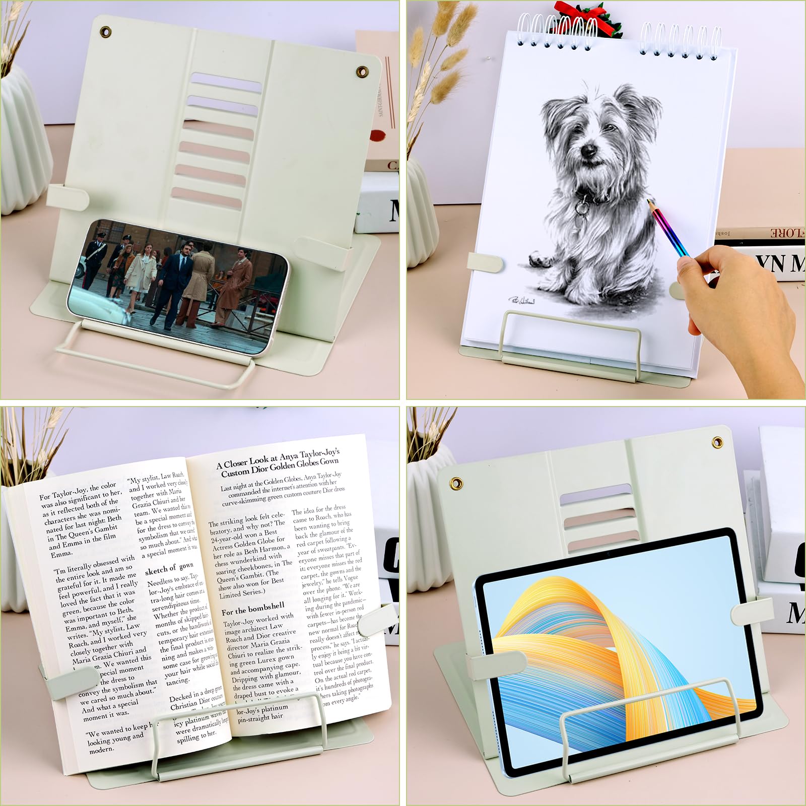 Leggio Per Libri Regolabile - Supporto Metallo Per Cucina, Ufficio, Scuola, Con Clip E Antiscivolo - Foto 3