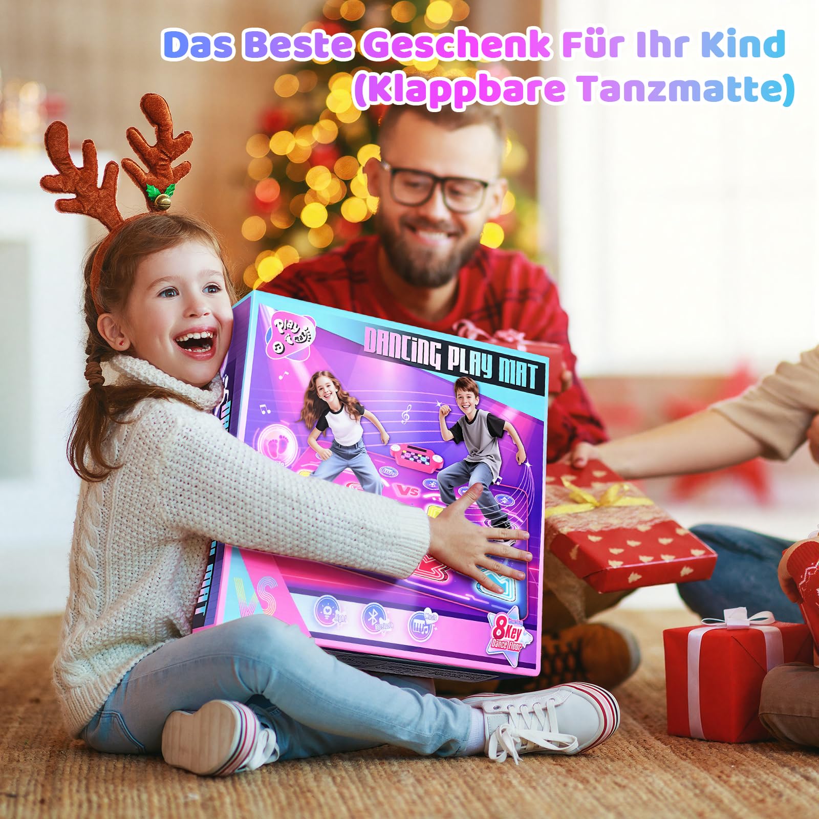 GuKKK Tanzmatte Kinder Spielzeug Geschenke 3-12 Jahre, Beleuchtete Musikmatte, Tanzmatte mit Musik Bluetooth 6 LED Leuchten, Weihnachten Geburtstags Spielzeug ab 3 4 5 6 7 8 9+ Jahre Mädchen Junge
