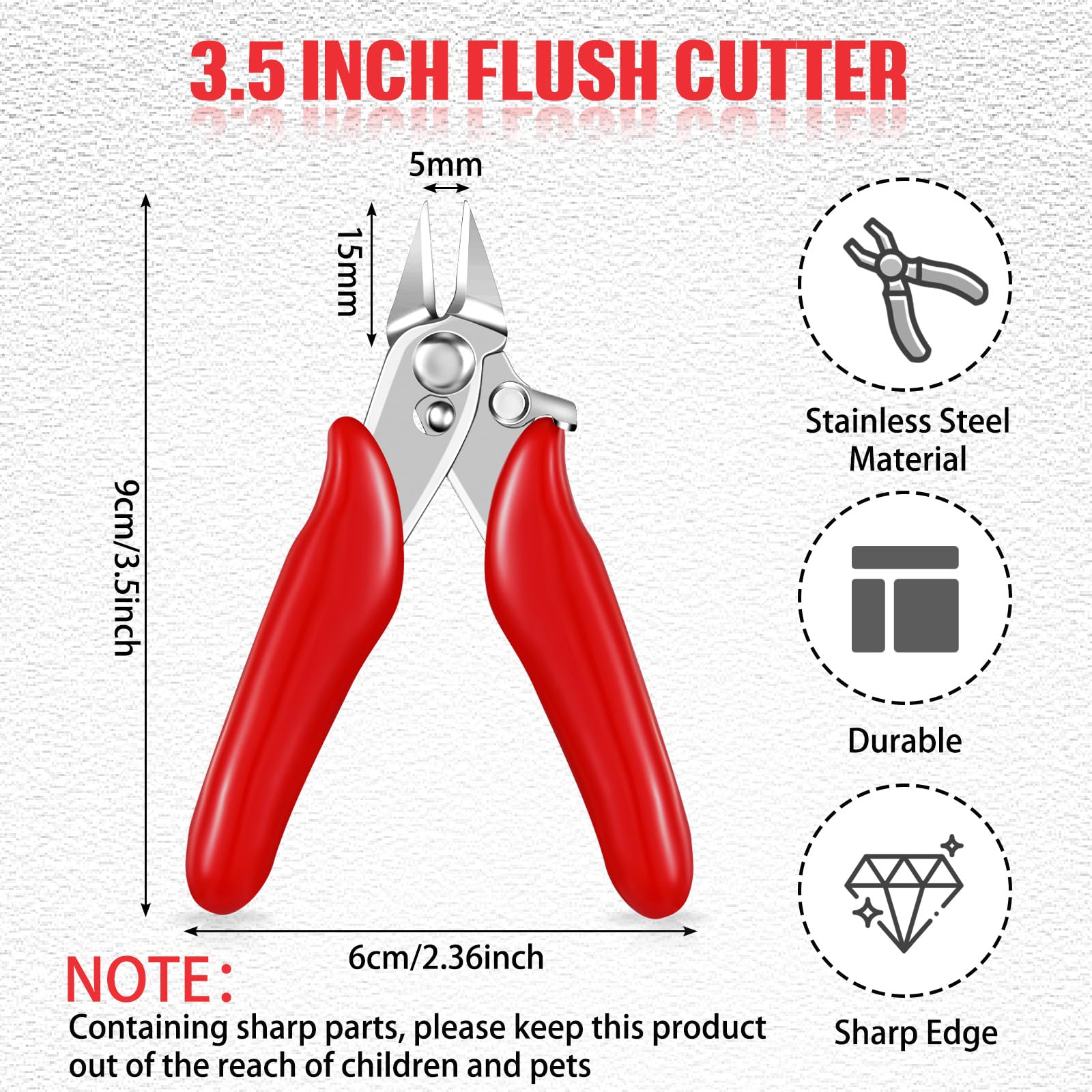 Lanties 3 Pack 3.5 Inch Micro Flush Cutters - Small Wire Snips For Electronics, Jewelry & DIY Crafts (Red) - View #5