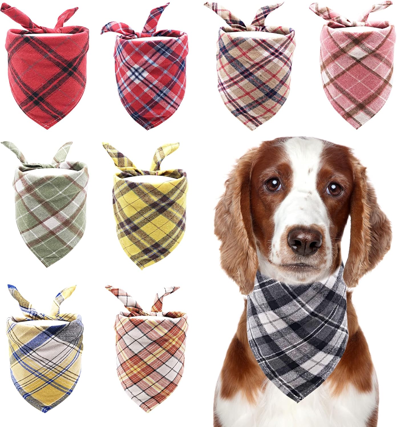 PET SHOW 50 Pack Bulk Plaid Cotton Dog Bandanas Small Female Male Cat Puppies Bibs Washable Triangle Head Scarfs Wholesale Medium Dogs Bandana Photo Prop Grooming Accessories