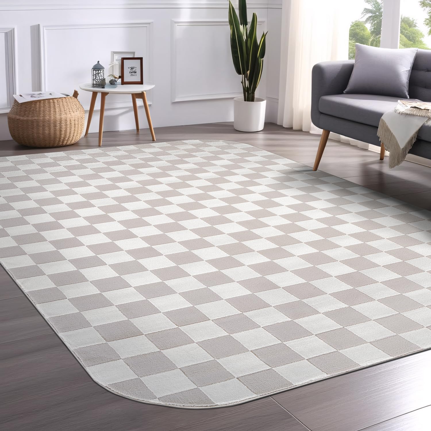 Beverly Rug Modern Geometric Area Rug 5x7 Low-High Pile Durable Soft Abstract Checkered Indoor Rugs for Living Dining Room Office Stain Resistant Non