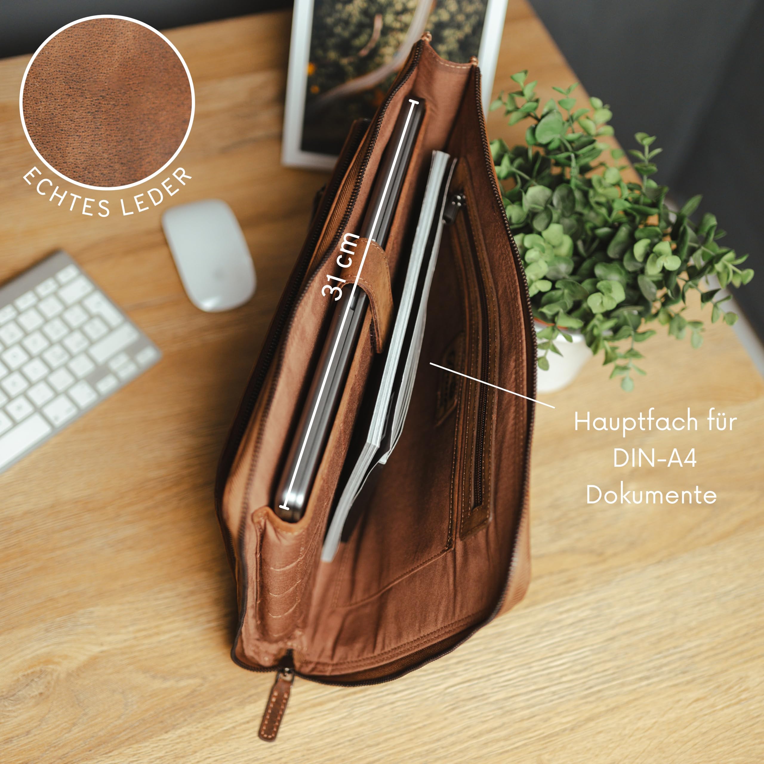 Baur Tasche Echtleder | Laptoptasche für 13,6” Zoll | Notebooksleeve | Handgefertigte Businesstasche | Tragetasche mit dünnem Design | Notebook-Maße max. 31cm x 24cm