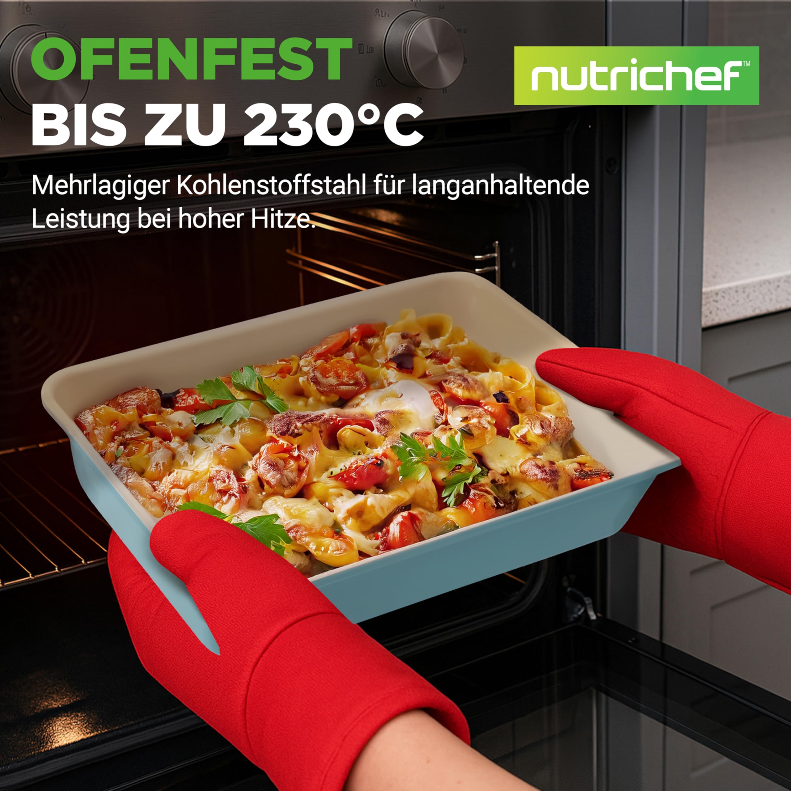 Nutrichef Backblech & Brotbackform Set, 6-teilig – Karbonstahl mit Keramik-Antihaft Für Kuchen, Brot, Lasagne – Backspaß für jede Gelegenheit, Türkis