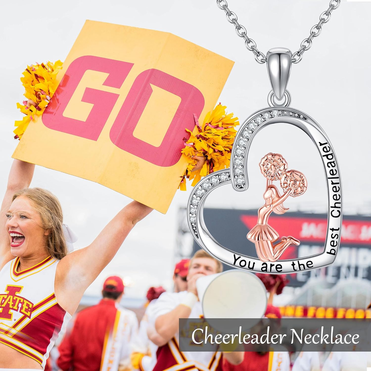 Cheerleader Necklace 925 Sterling Silver Heart Cheerleading Pendant Necklaces Cheerleader Jewelry Sport Birthday Gifts for Women - Image 5