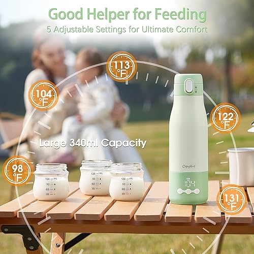 Miniatura 3 de Calentador de botellas portátil, calentador de botellas de viaje inalámbrico de 12 onzas para leche materna, fórmula, agua, batería de larga