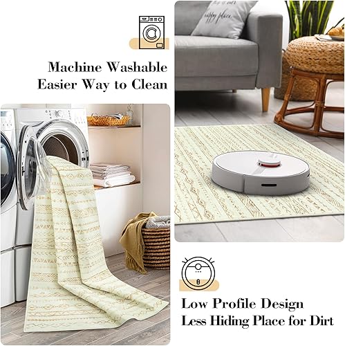 Miniatura 4 de Wonnitar Alfombra lavable de 4 x 6 pies, diseño tribal marroquí, envejecida, suave, no desprende pelusa, alfombra de interior para sala de estar,